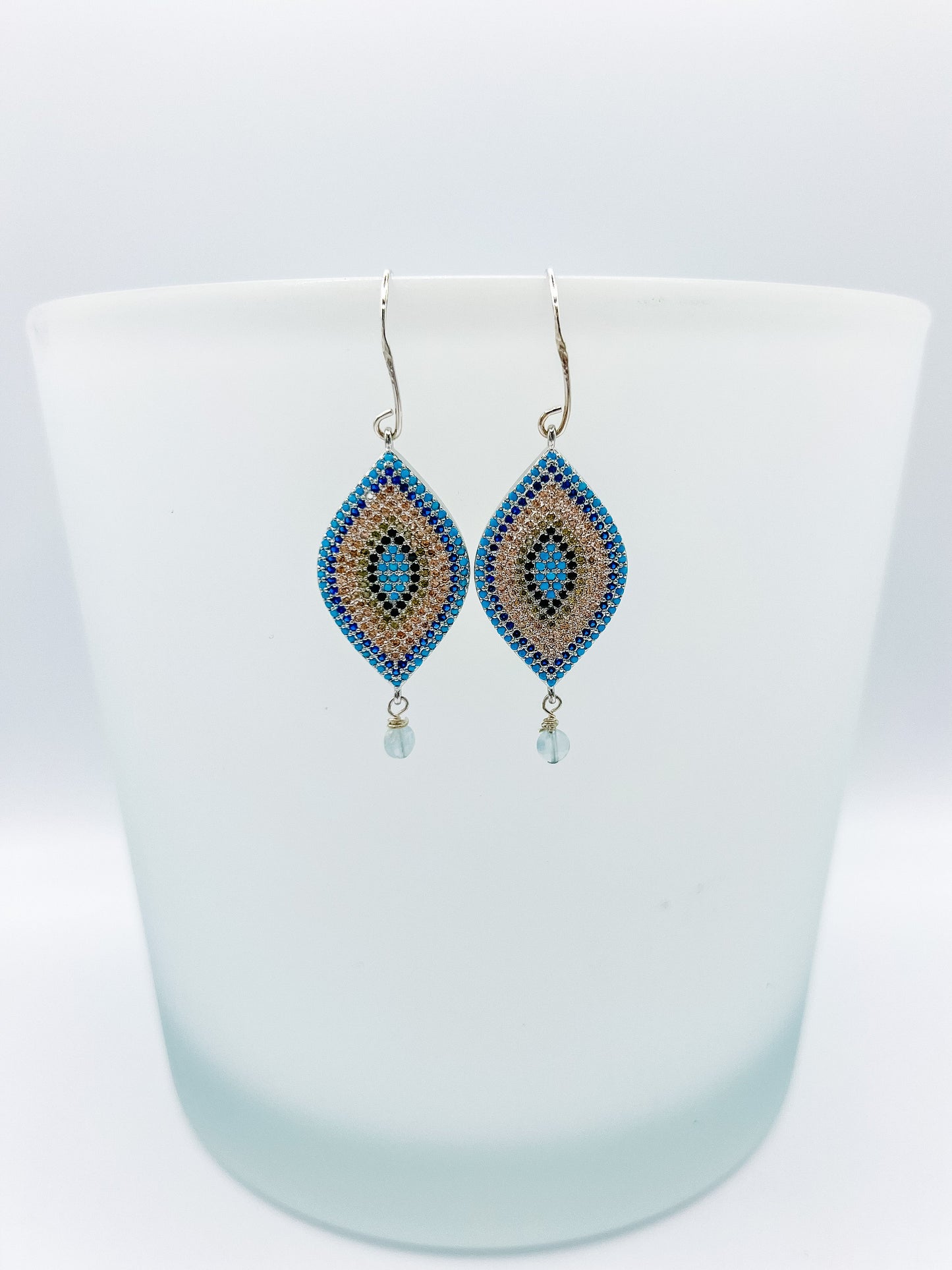 Sterling Silver CZ Evil Eye Dangle Earrings