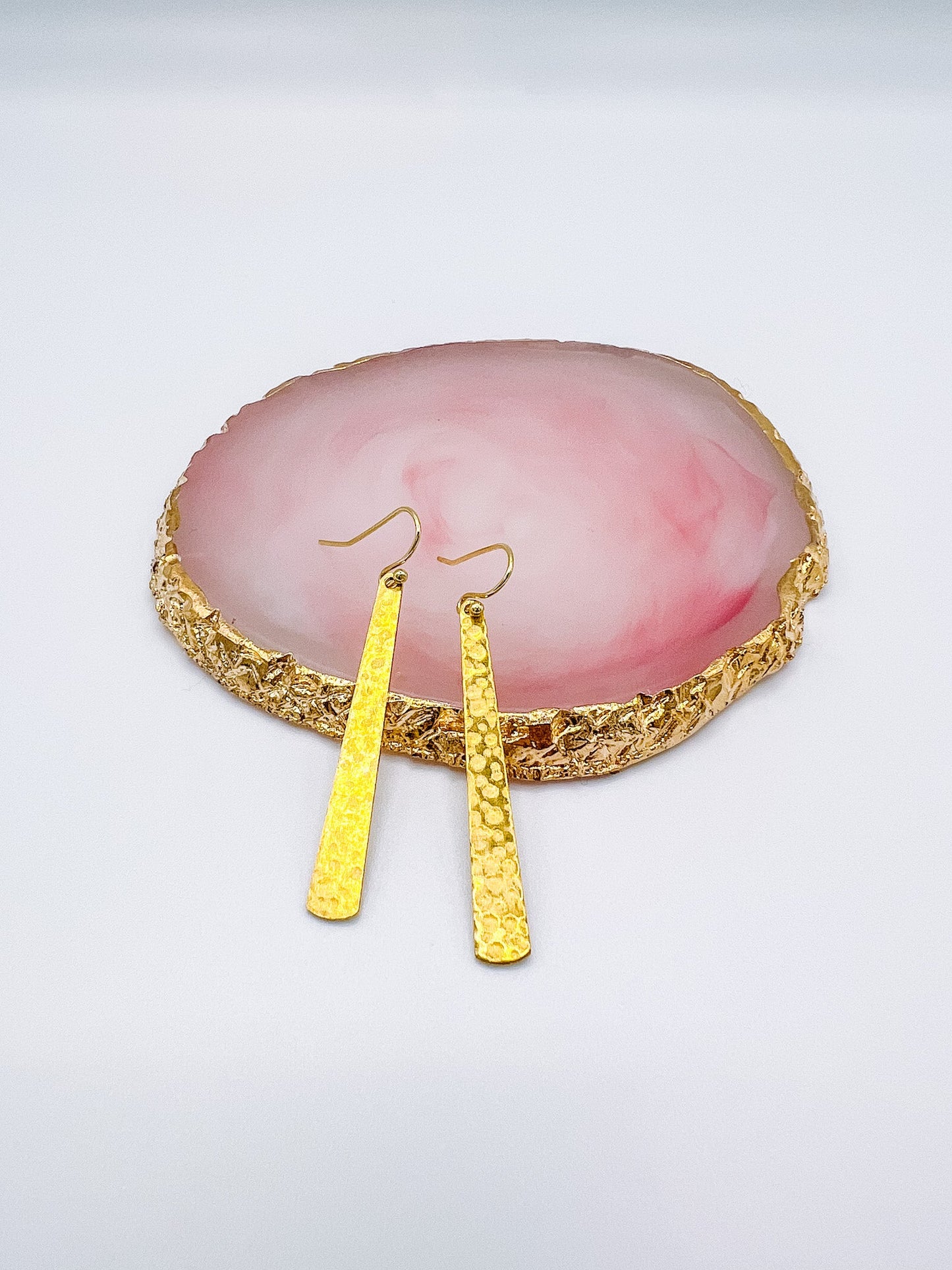 Gold Hammered Bar Earrings