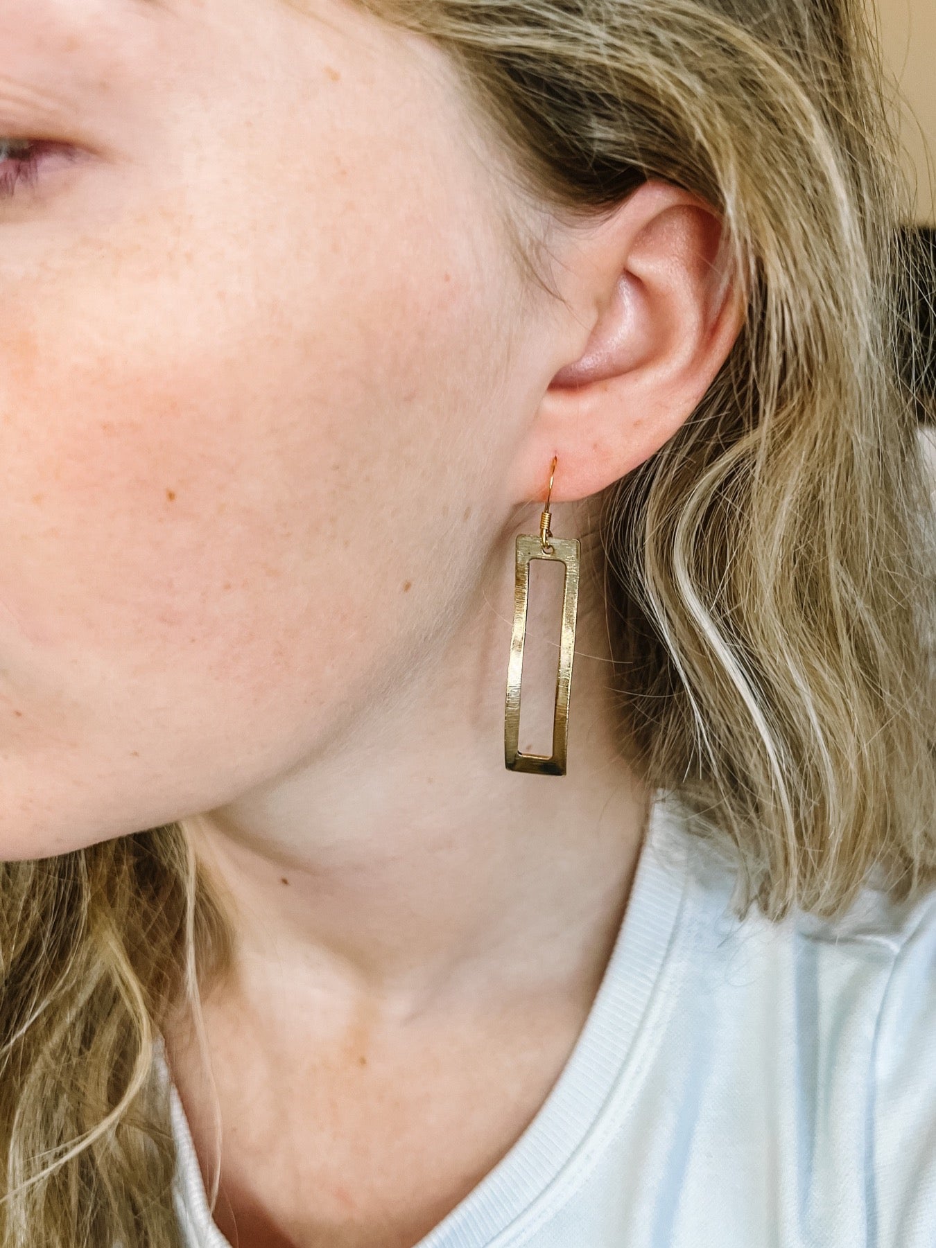 Curved Gold Rectangle Earrings