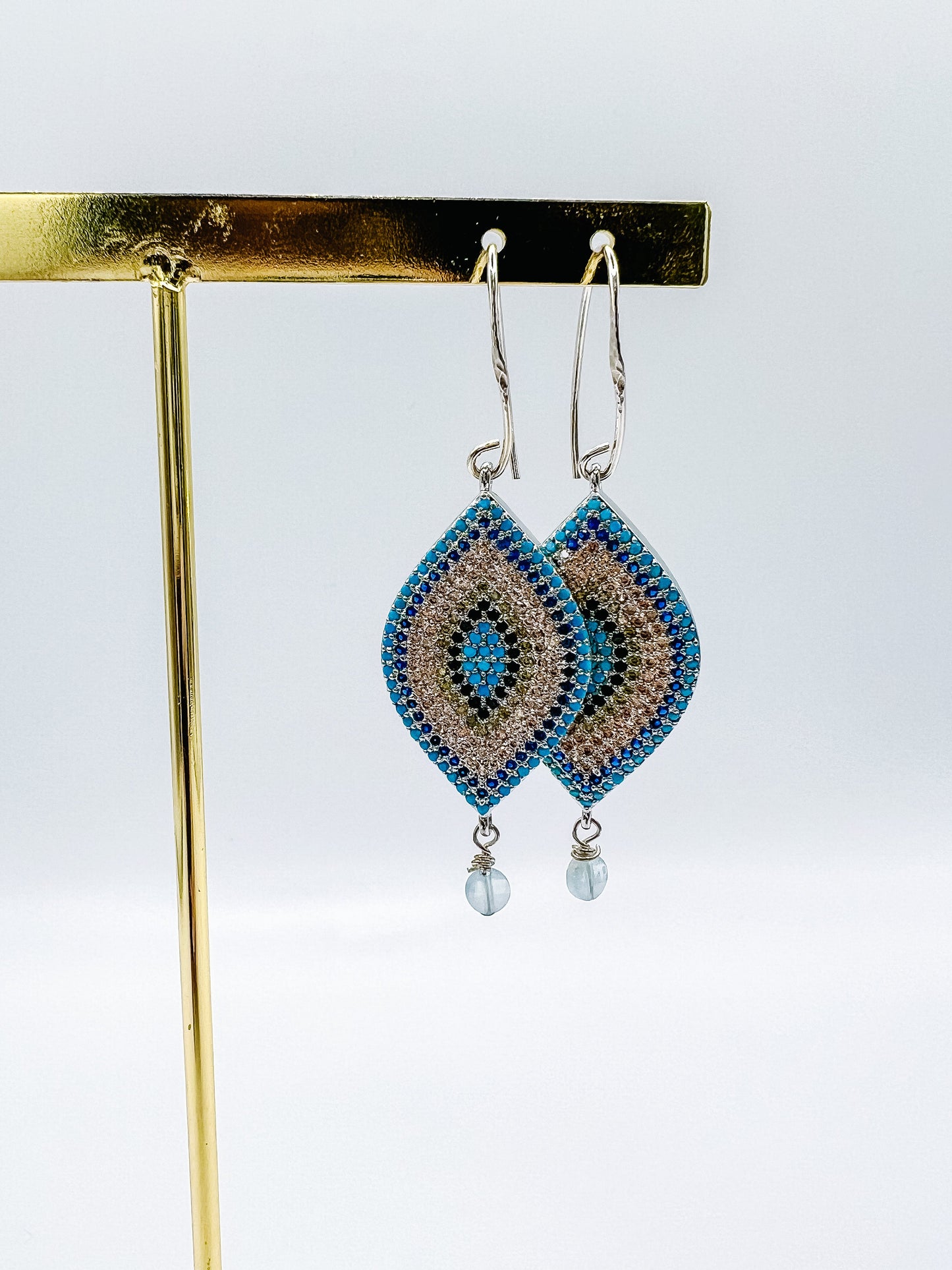 Sterling Silver CZ Evil Eye Dangle Earrings