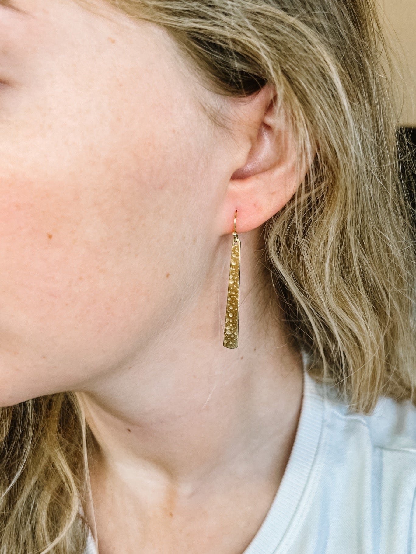 Gold Hammered Bar Earrings