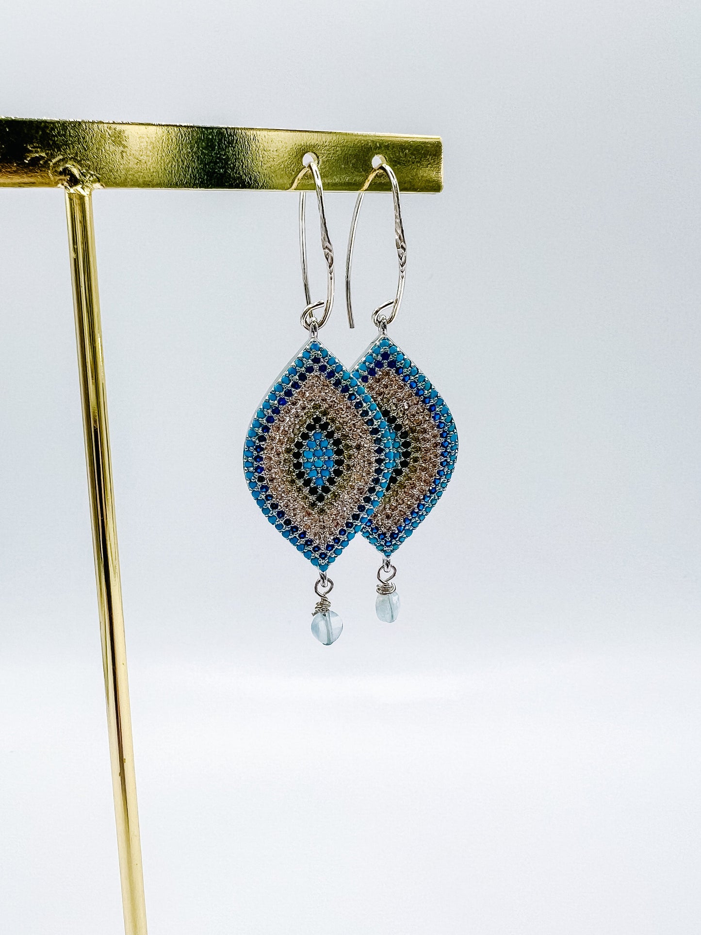 Sterling Silver CZ Evil Eye Dangle Earrings
