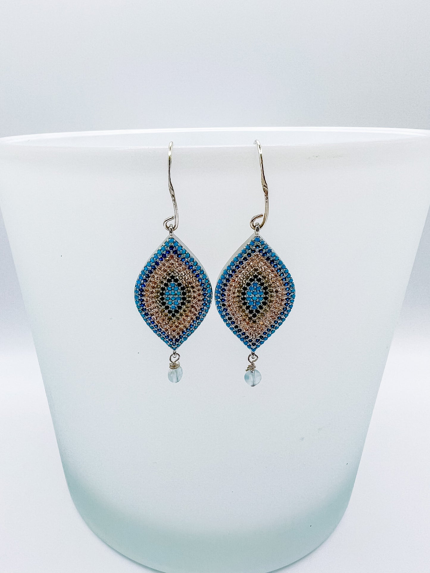 Sterling Silver CZ Evil Eye Dangle Earrings