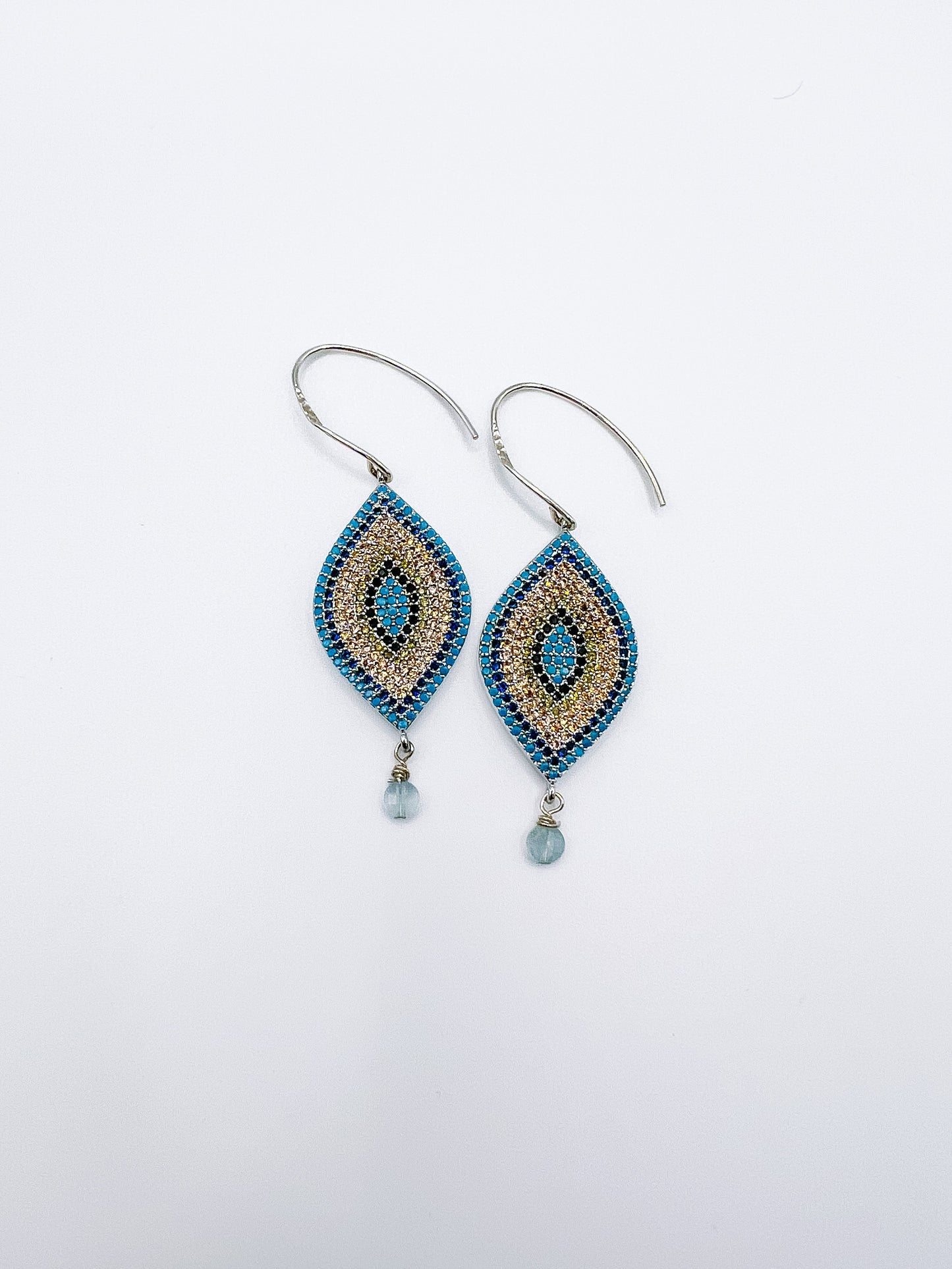 Sterling Silver CZ Evil Eye Dangle Earrings