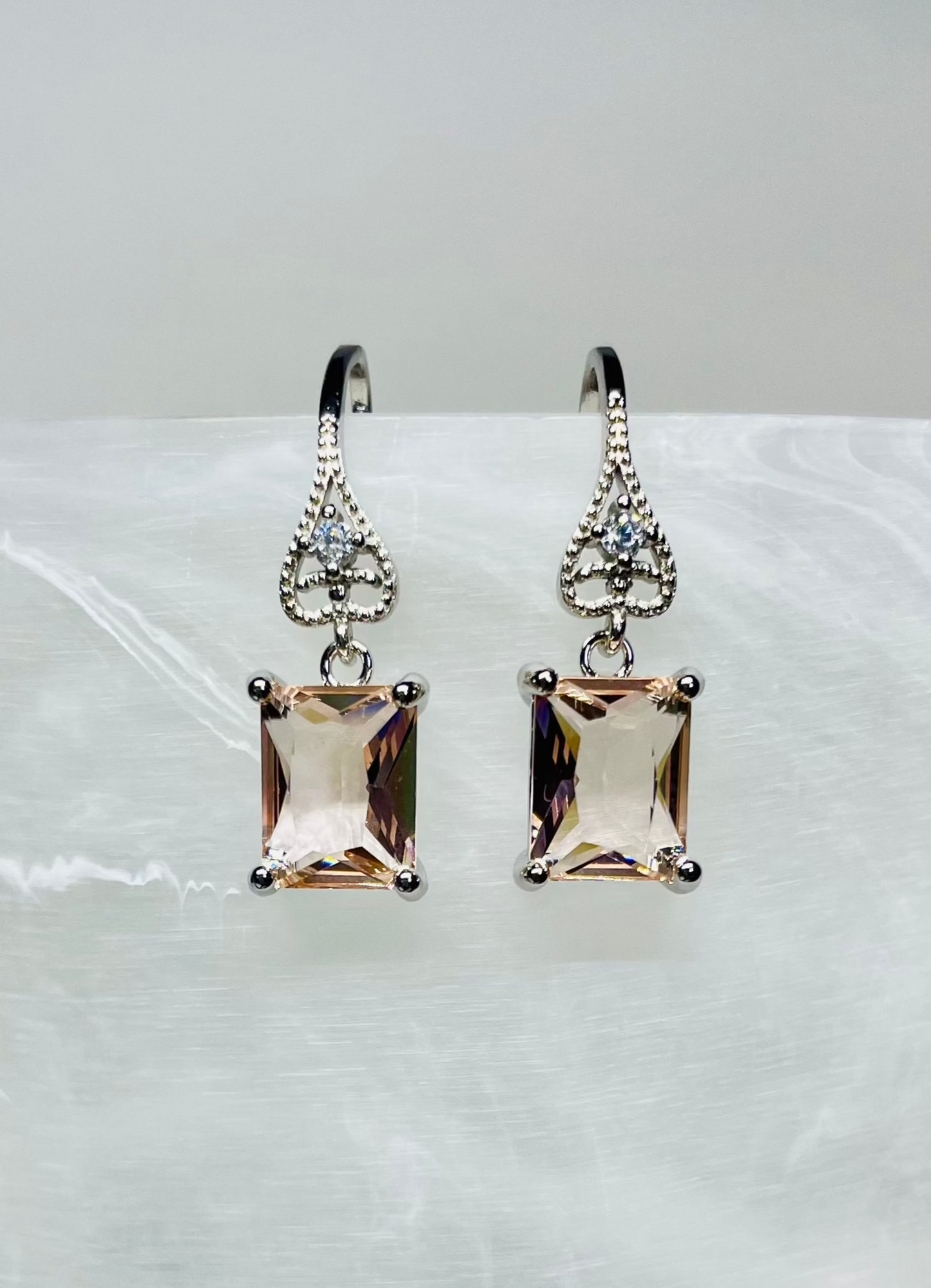 Pink Crystal Teardrop Dangle Earrings