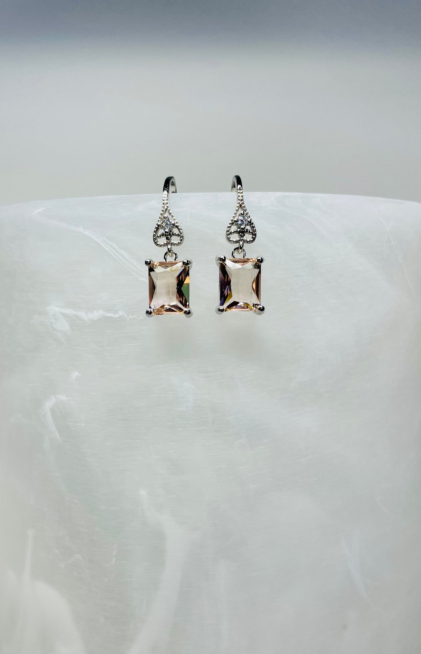 Pink Crystal Teardrop Dangle Earrings