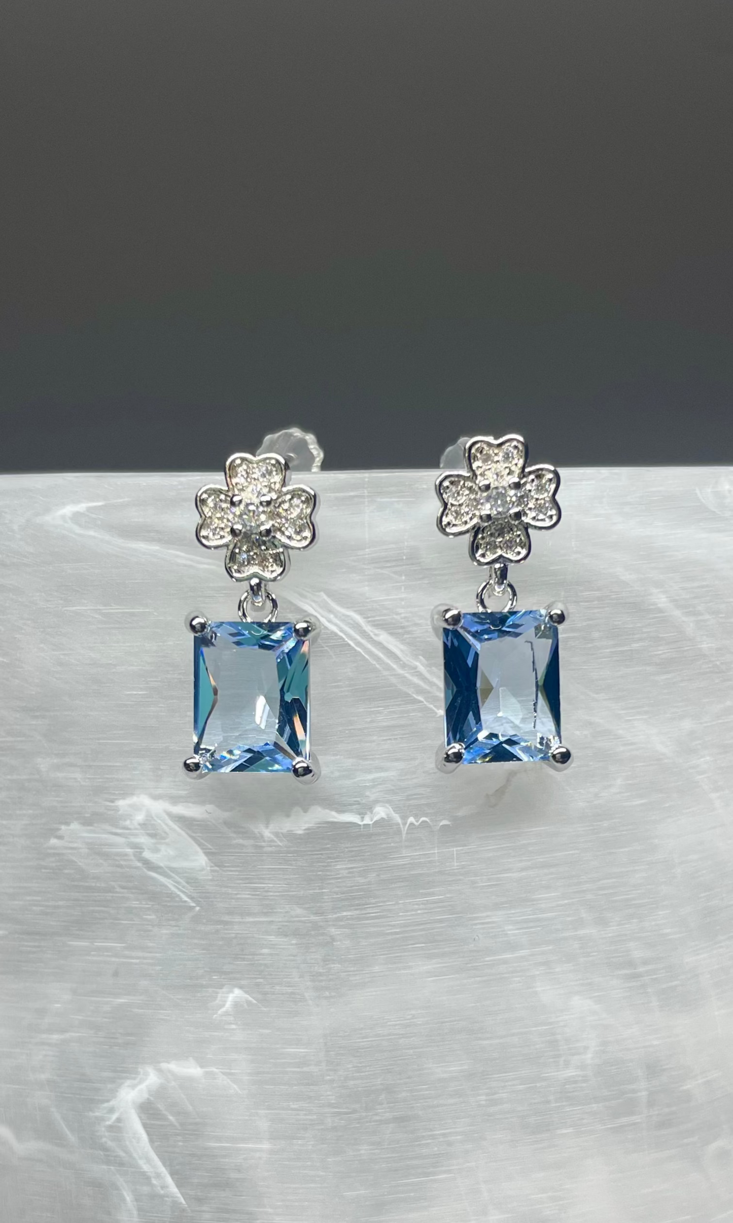 Blue Crystal Clover Rhinestone Studs