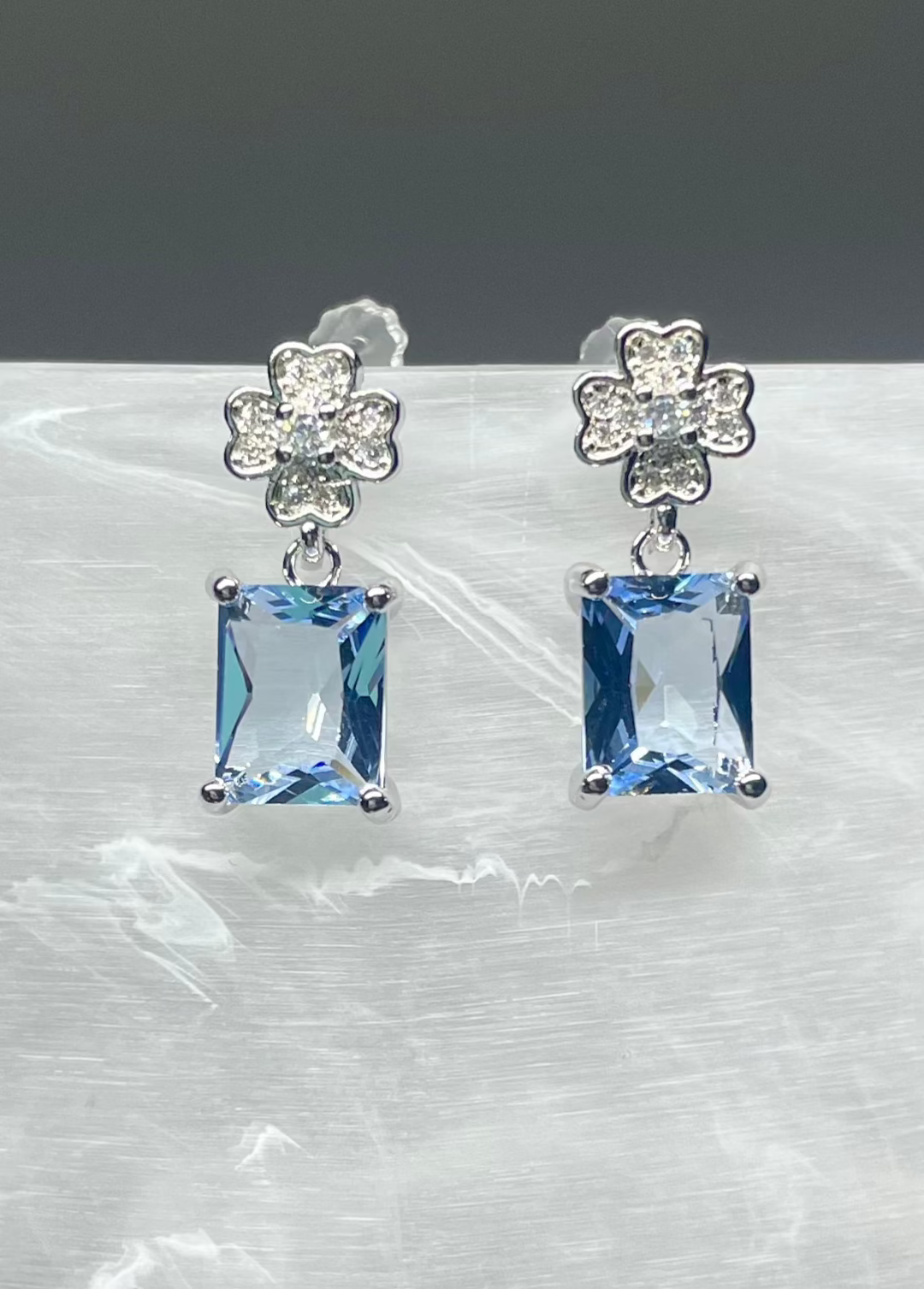 Blue Crystal Clover Rhinestone Studs