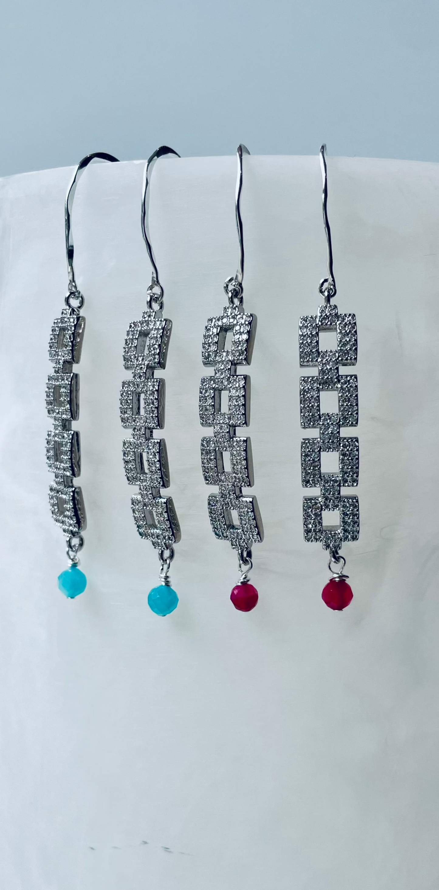 Box Rhinestone Dangle Earrings