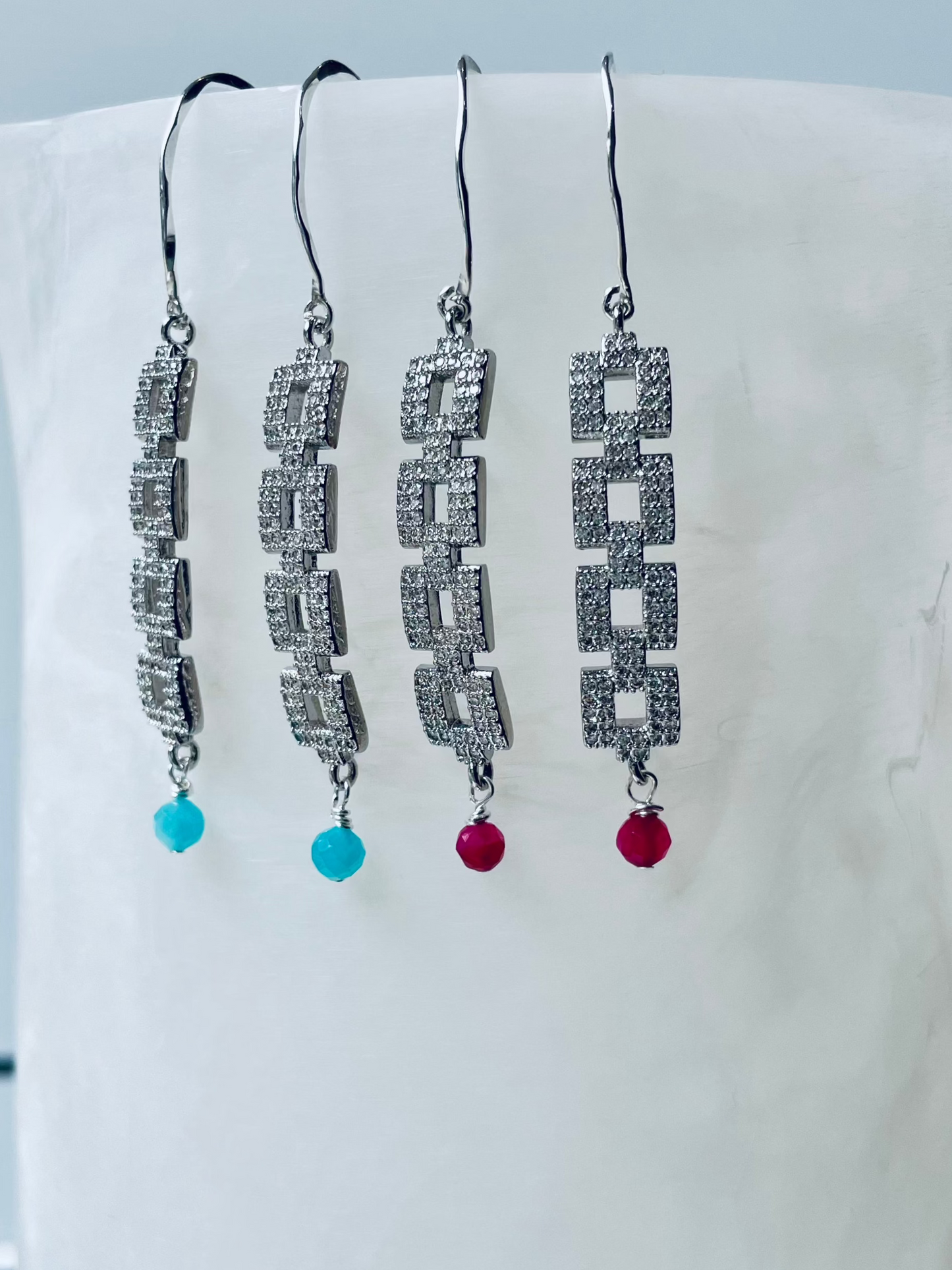 Box Rhinestone Dangle Earrings