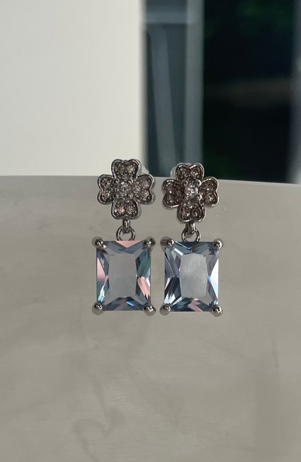 Blue Crystal Clover Rhinestone Studs