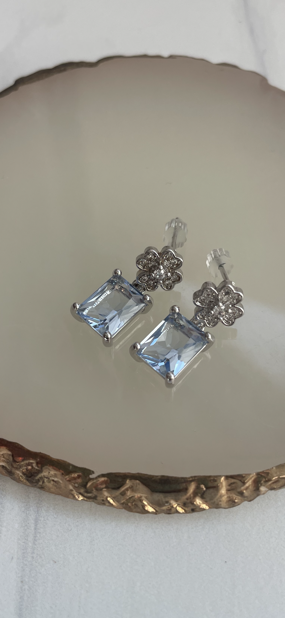 Blue Crystal Clover Rhinestone Studs