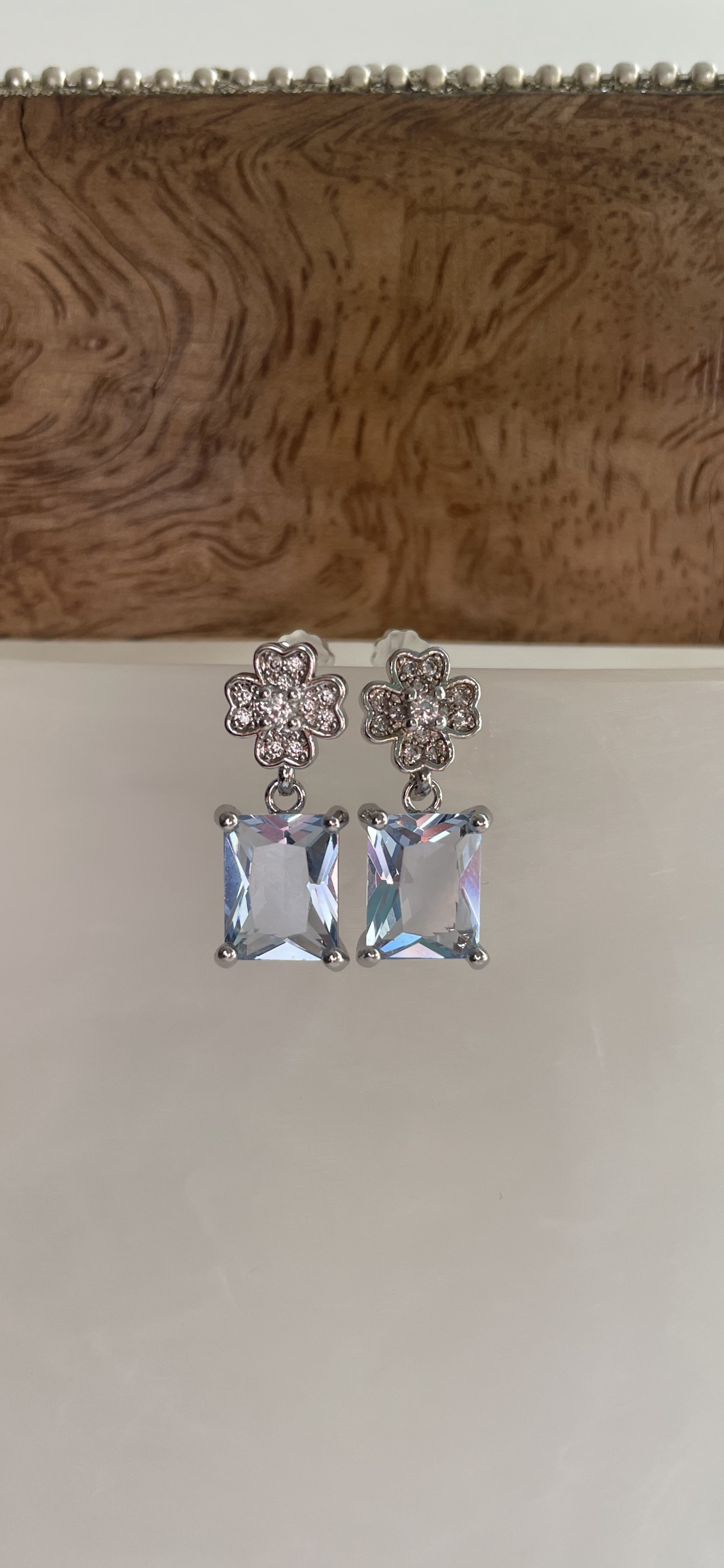 Blue Crystal Clover Rhinestone Studs