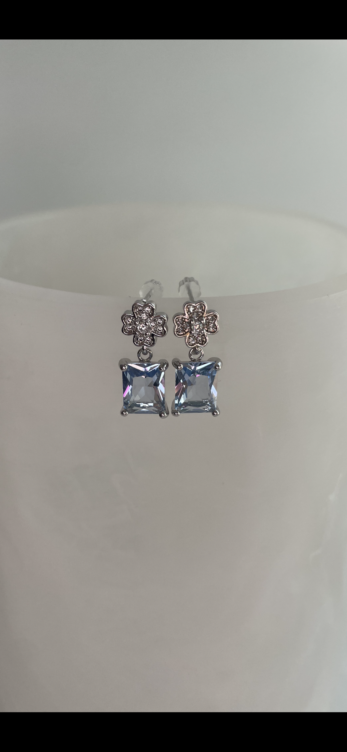 Blue Crystal Clover Rhinestone Studs