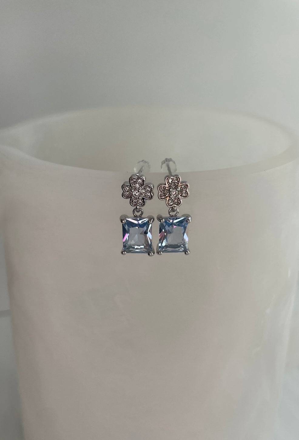 Blue Crystal Clover Rhinestone Studs