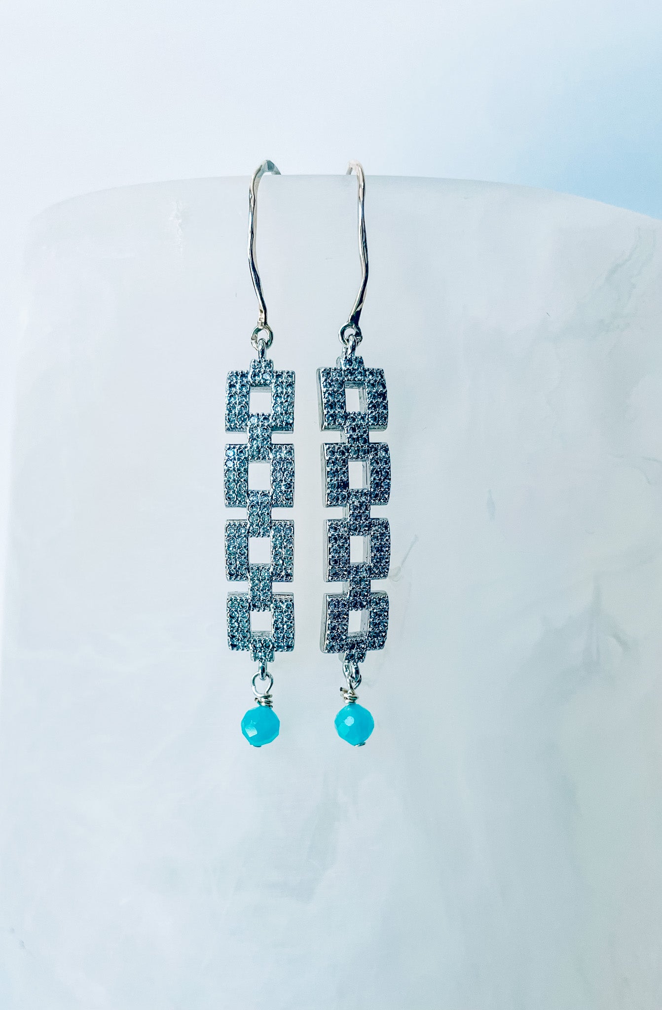 Box Rhinestone Dangle Earrings