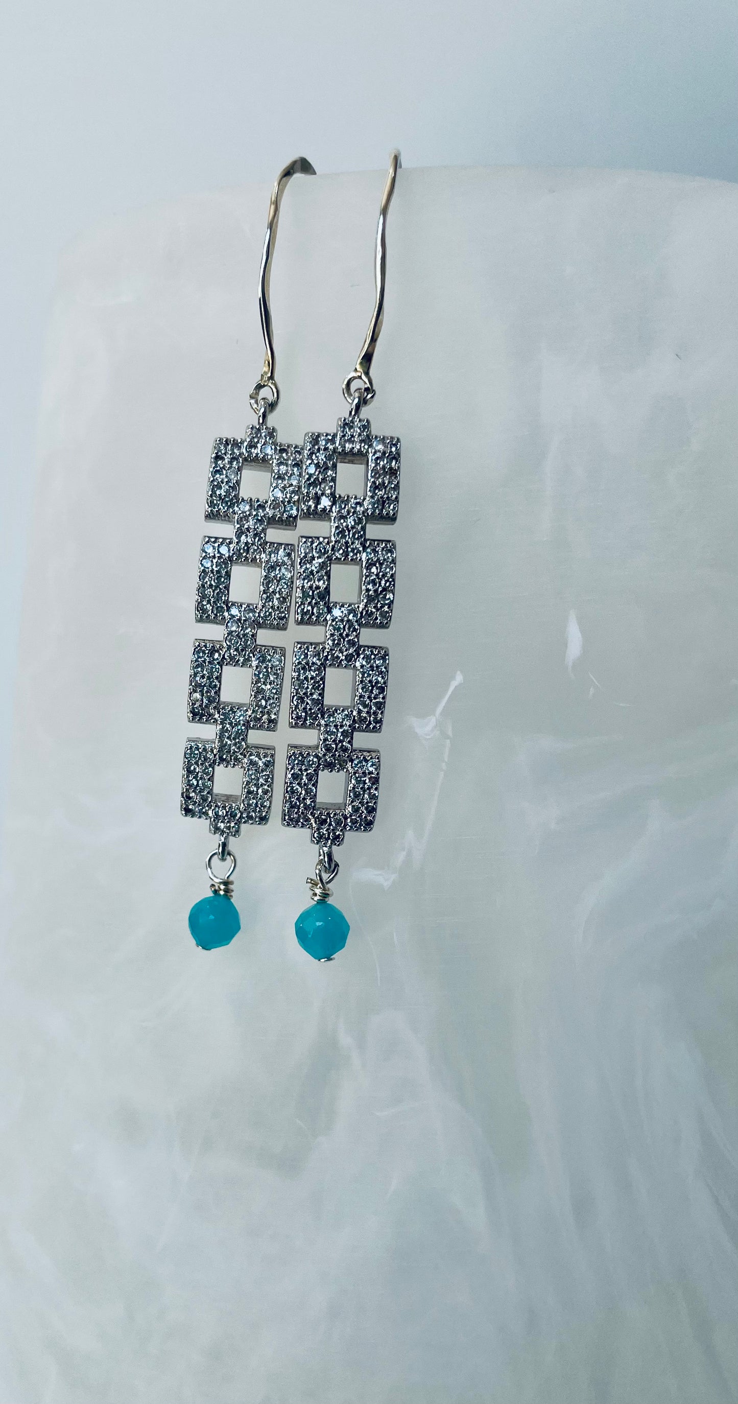Box Rhinestone Dangle Earrings