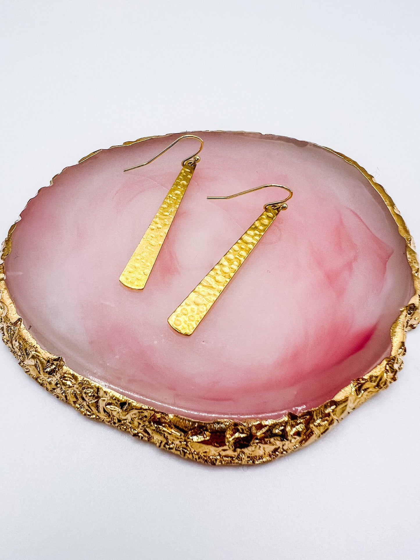 Gold Hammered Bar Earrings