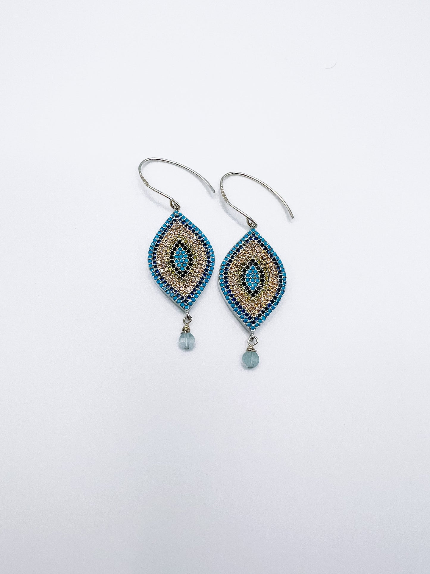 Sterling Silver CZ Evil Eye Dangle Earrings