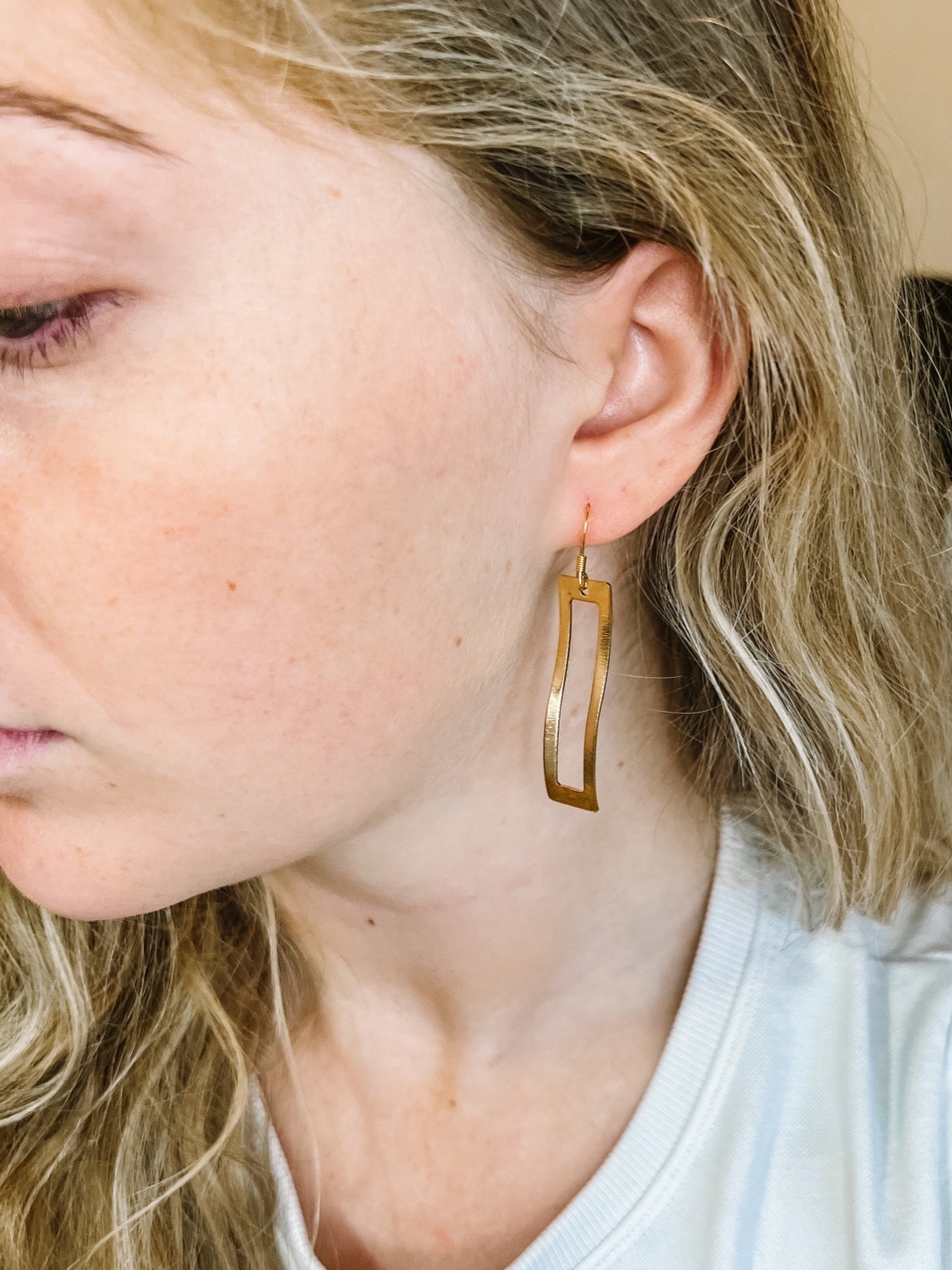 Curved Gold Rectangle Earrings