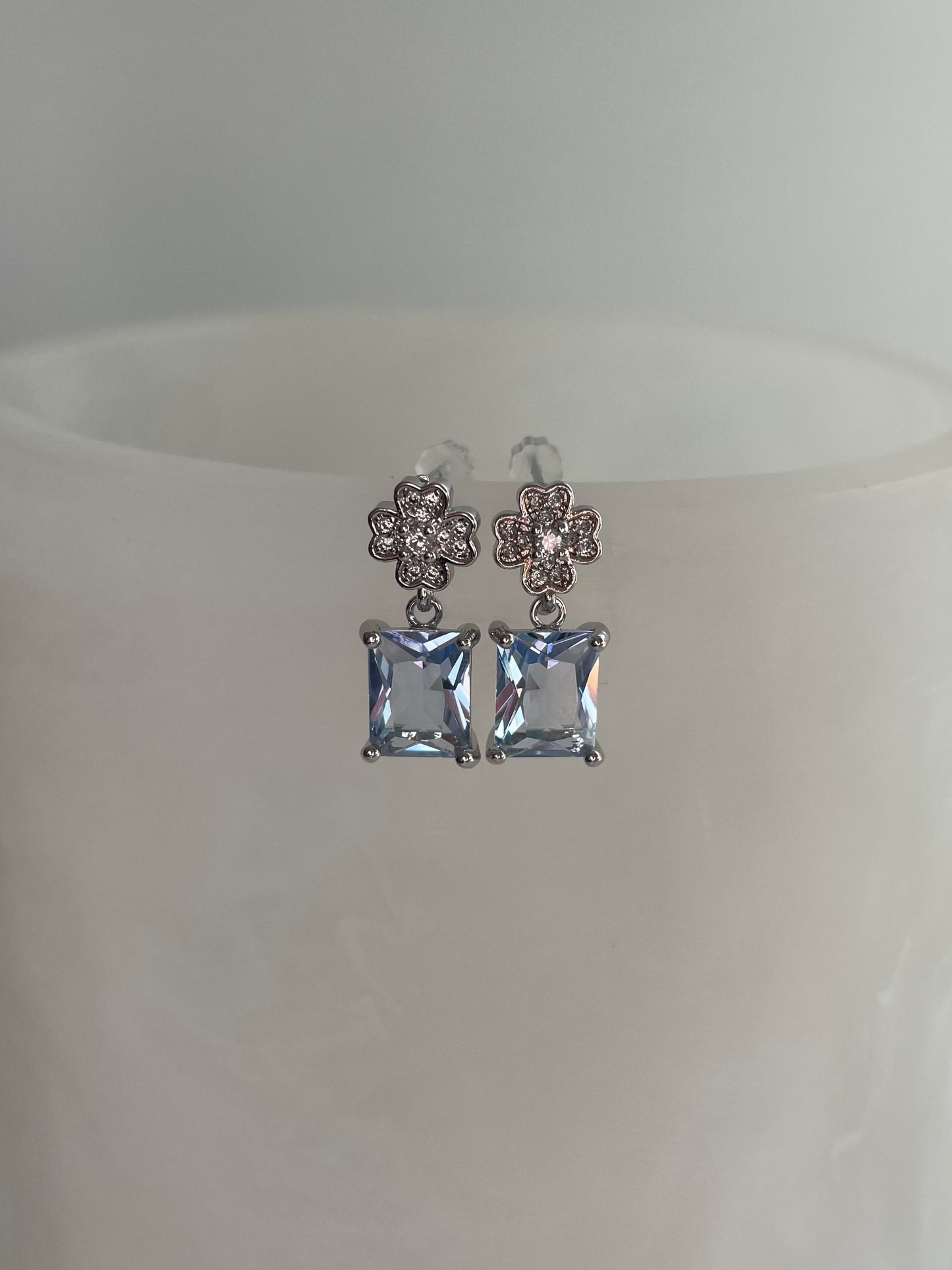 Blue Crystal Clover Rhinestone Studs
