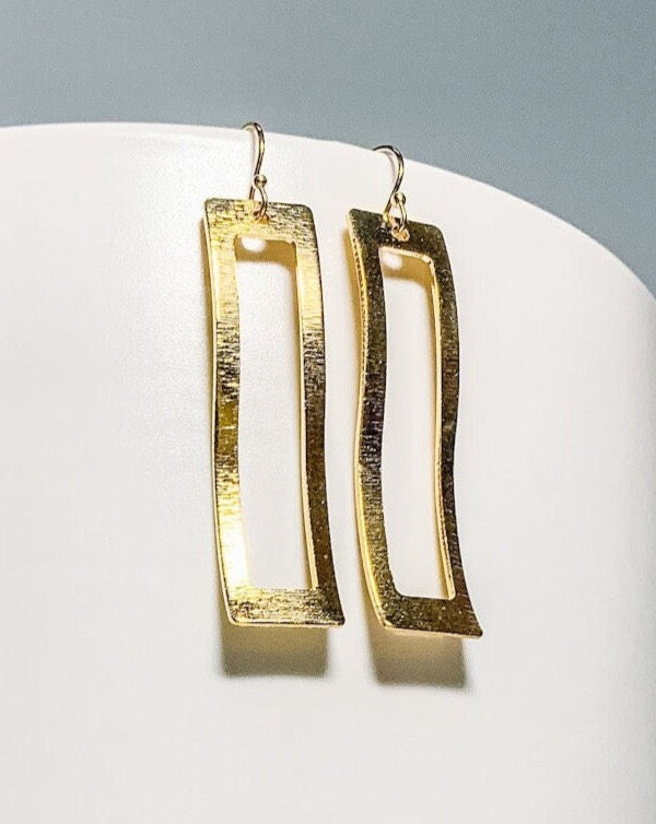 Curved Gold Rectangle Earrings