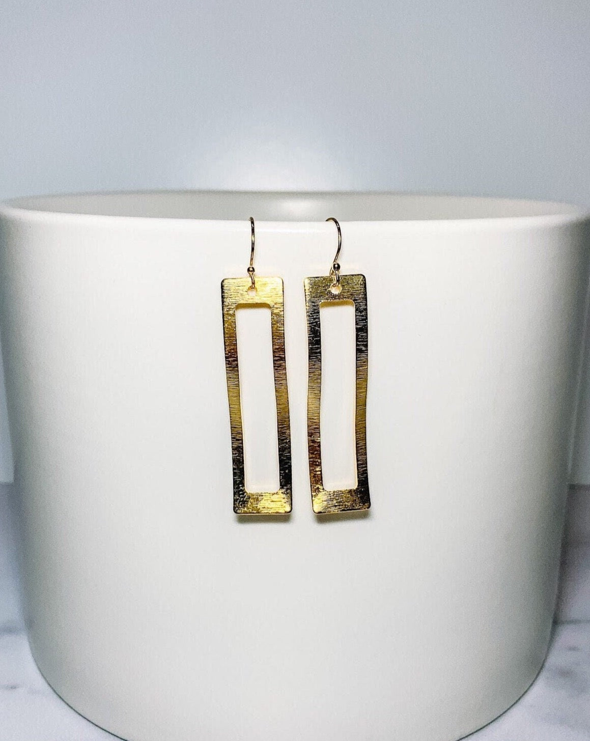 Curved Gold Rectangle Earrings
