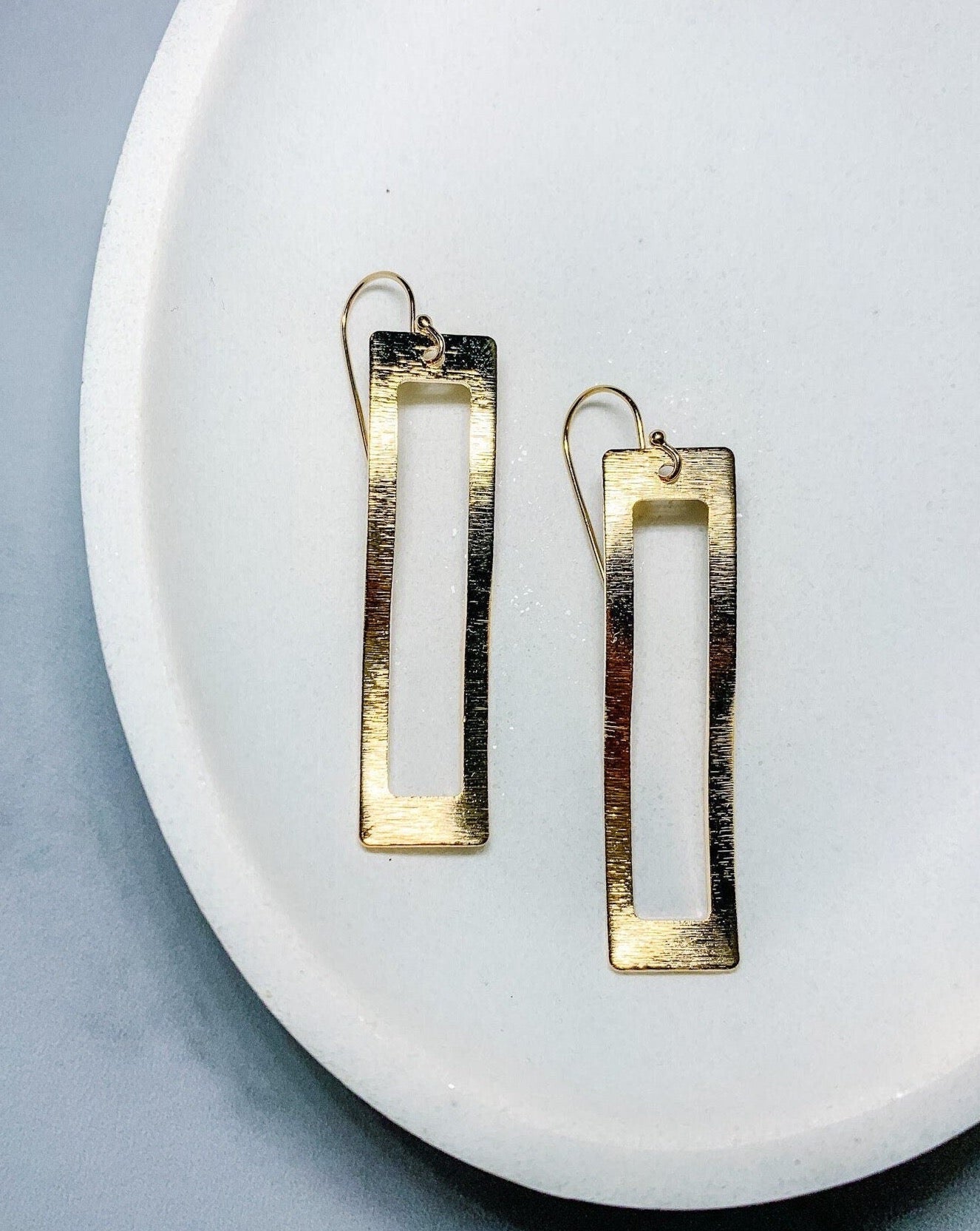 Curved Gold Rectangle Earrings