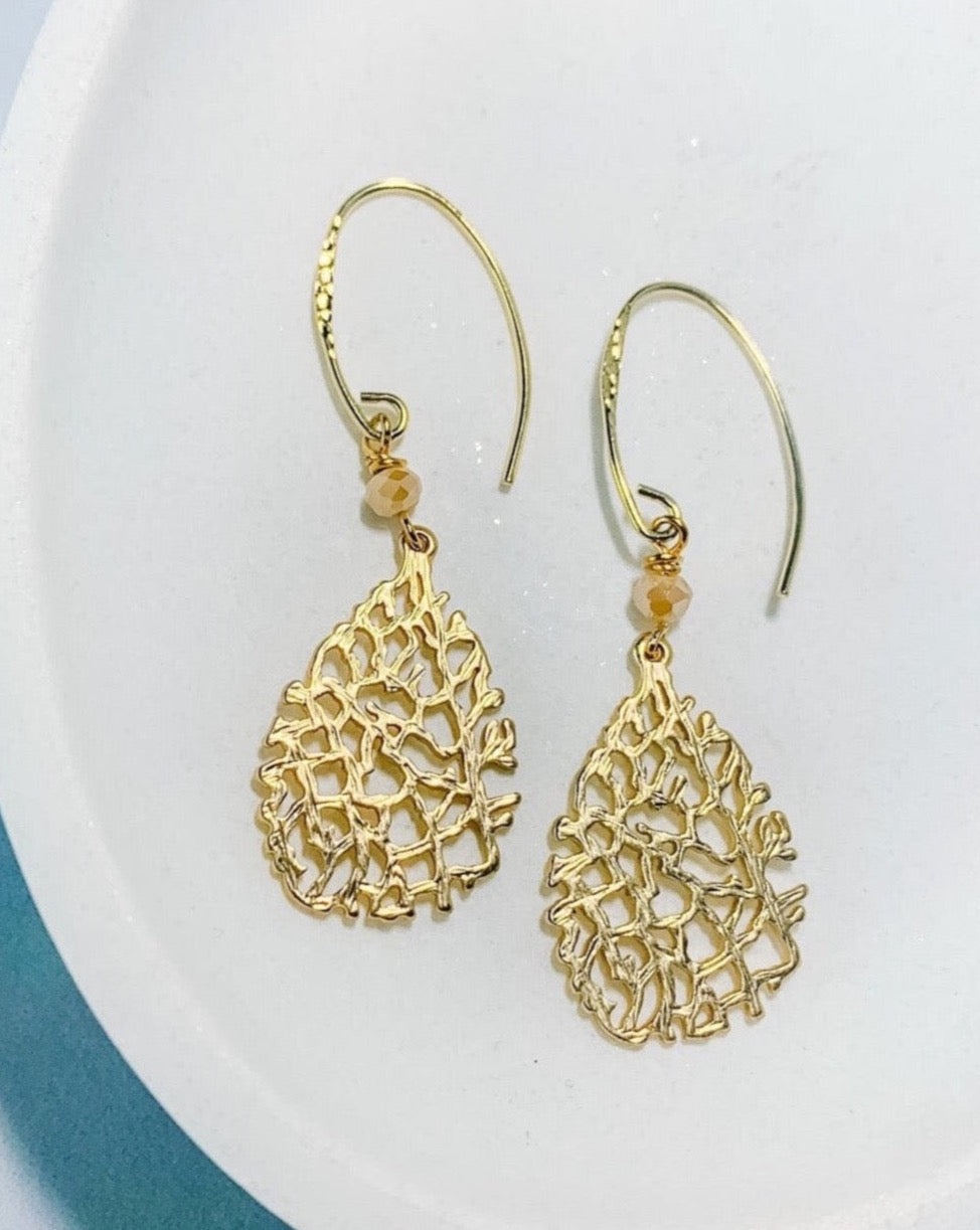 Coral Shaped Gold Dangle Earrings