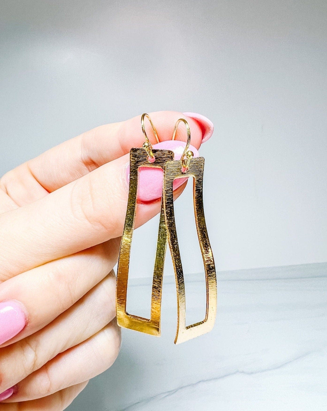Curved Gold Rectangle Earrings