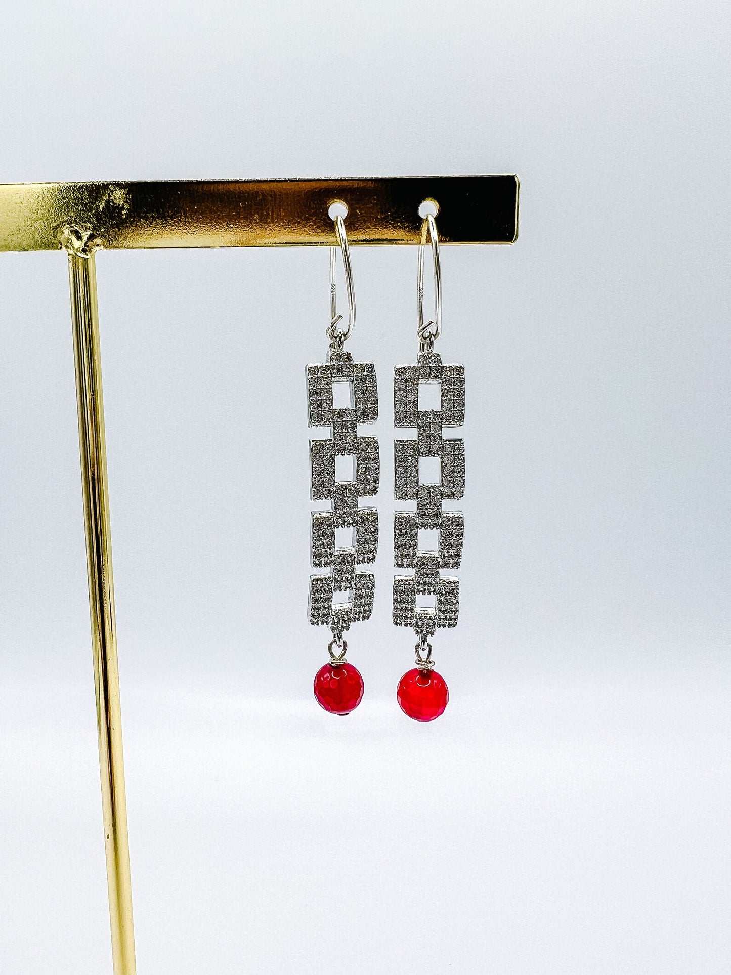 Box Rhinestone Dangle Earrings