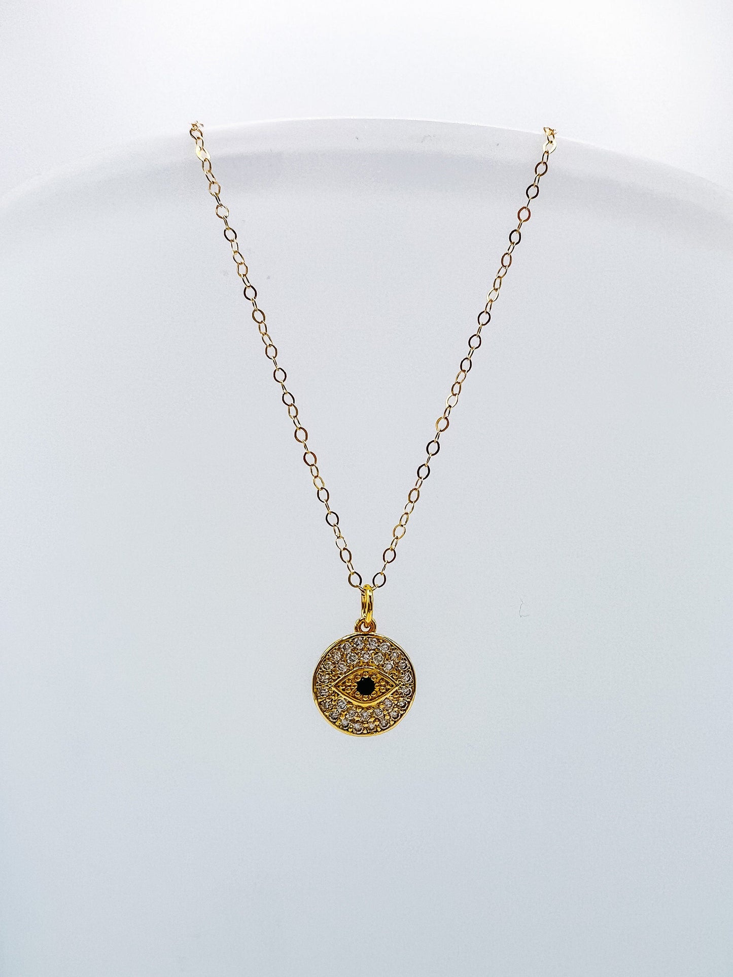 Small Sparkle Gold Evil Eye Pendant Necklace