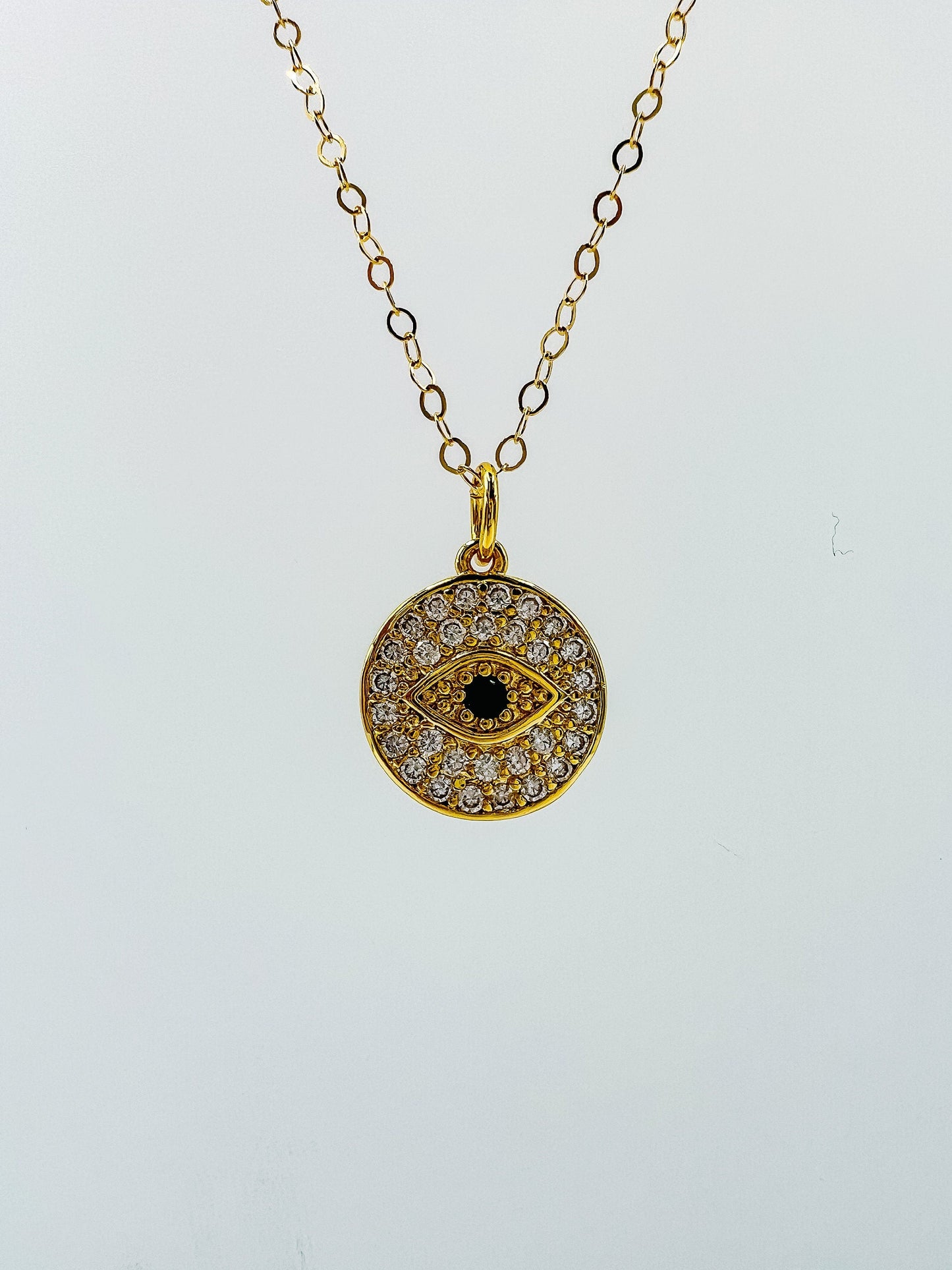 Small Sparkle Gold Evil Eye Pendant Necklace