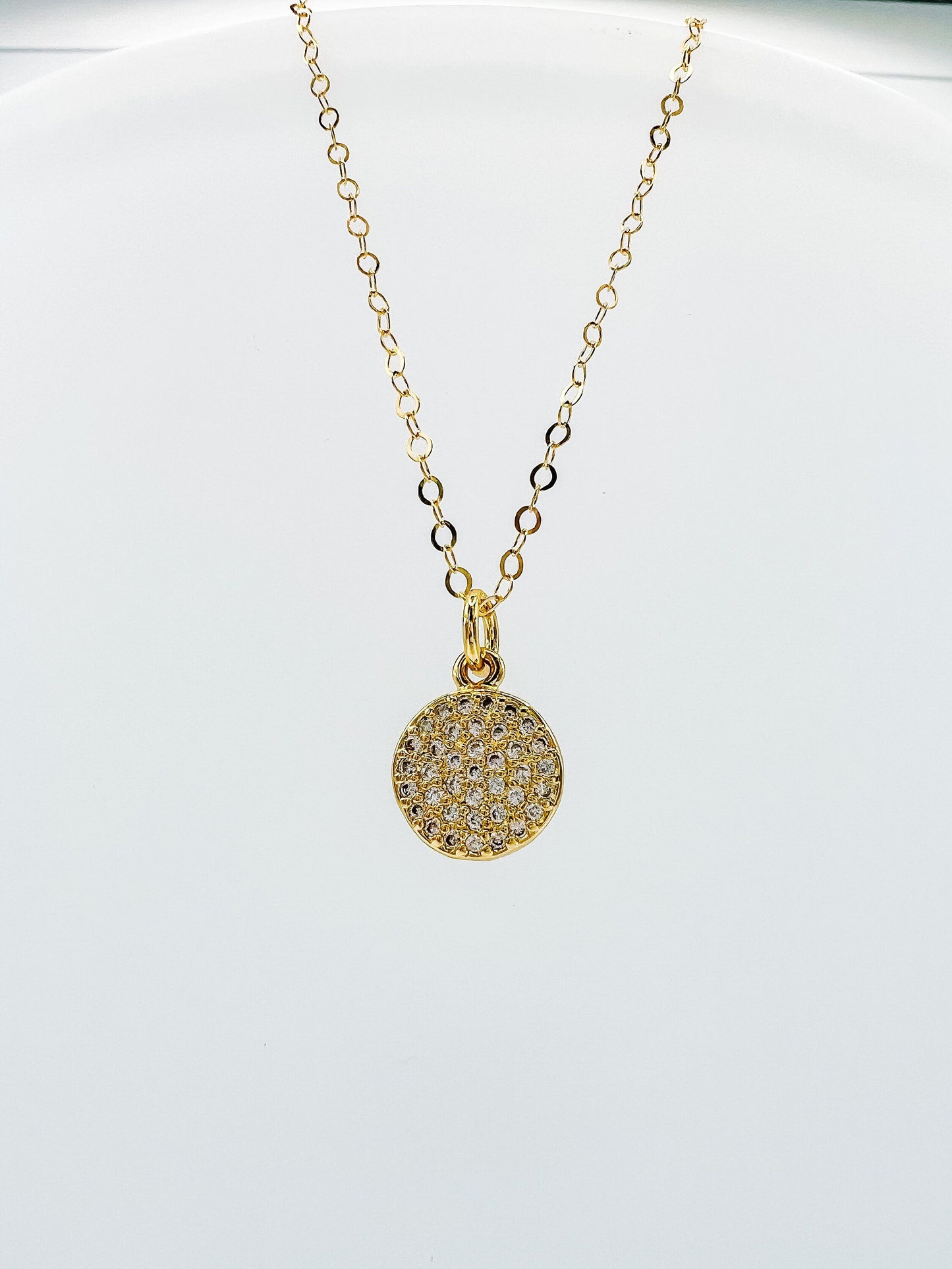 Small Gold Rhinestone Coin Pendant Necklace