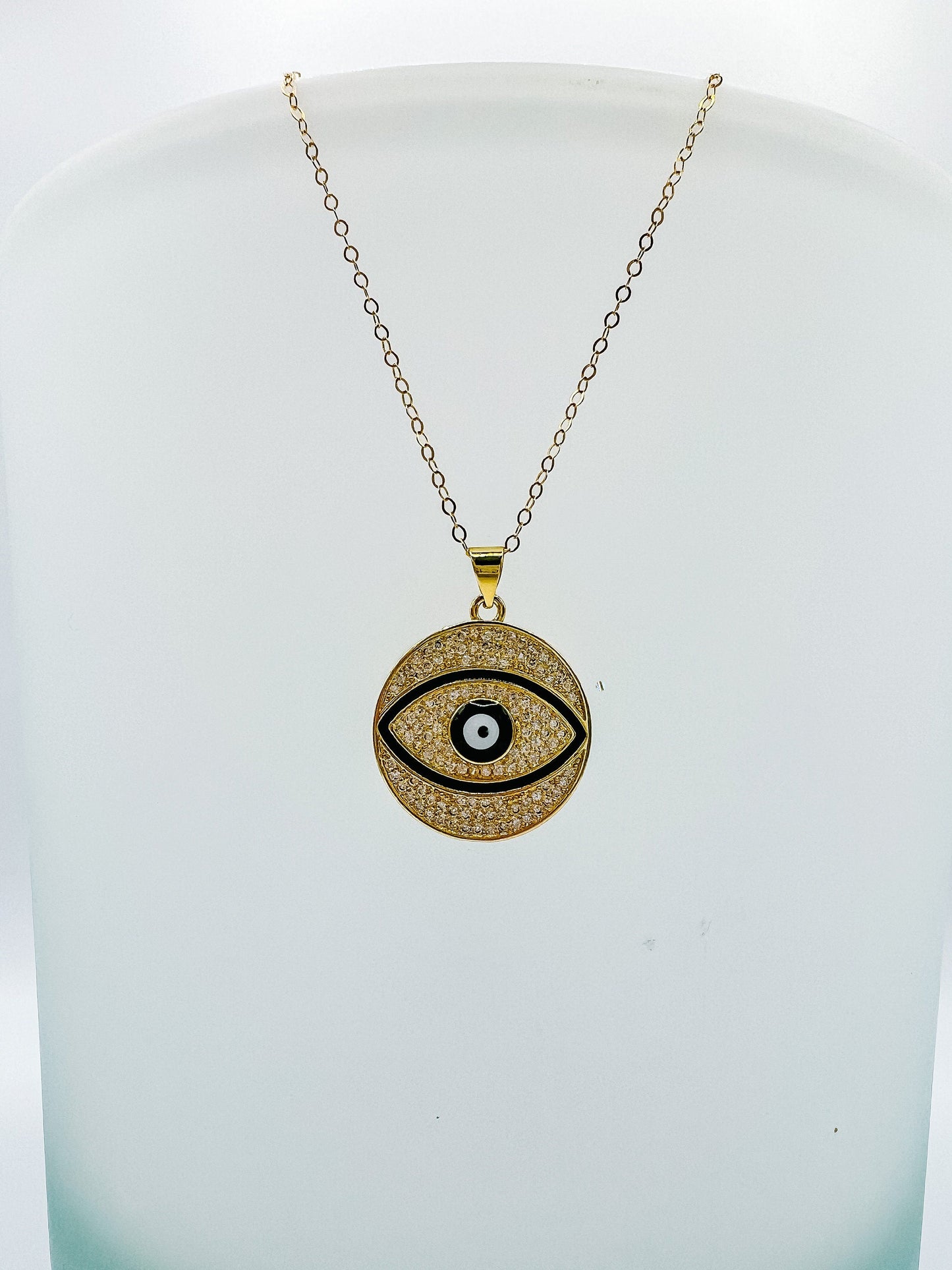 Large Gold Evil Eye Pendant Necklace