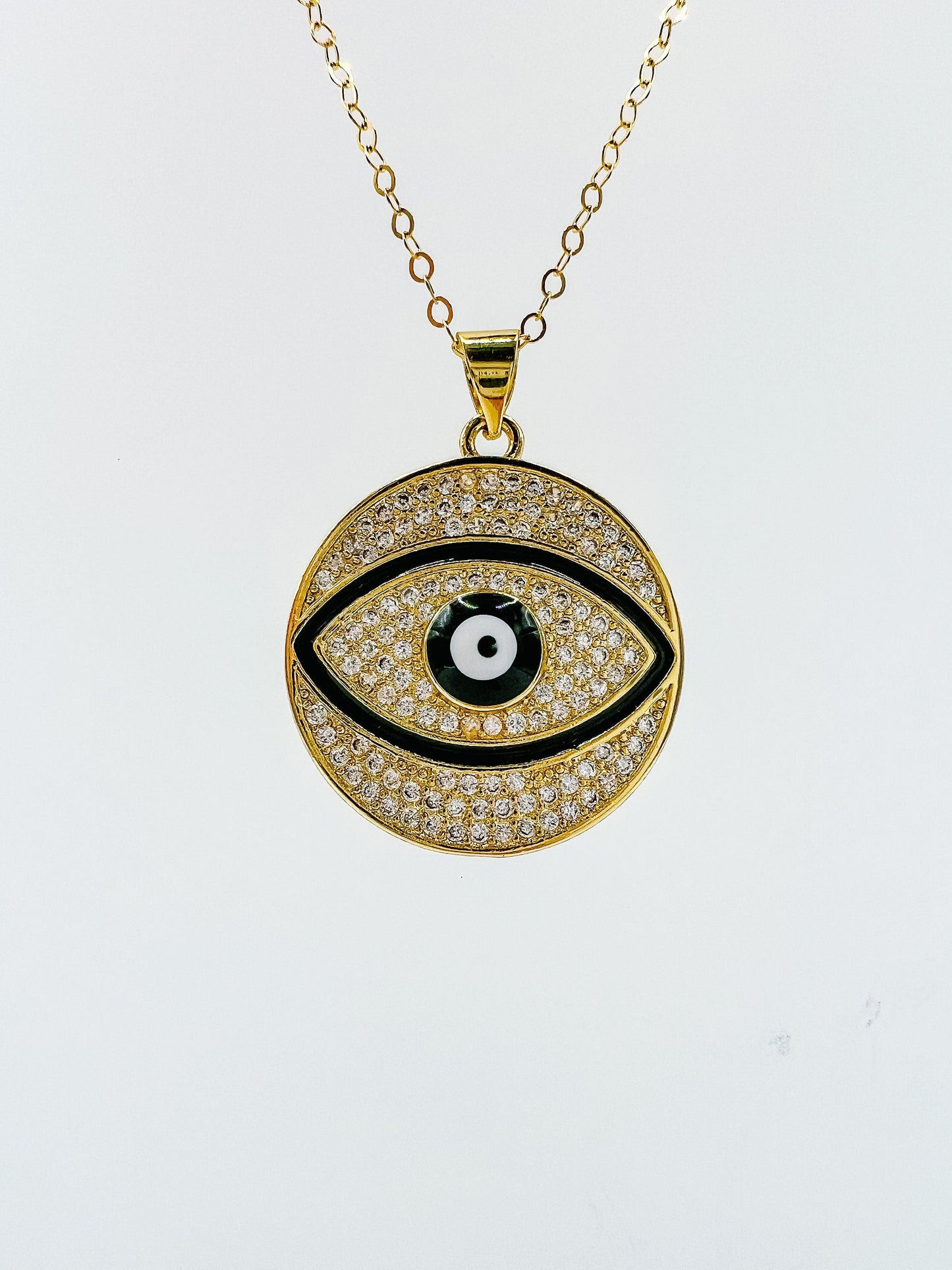 Large Gold Evil Eye Pendant Necklace