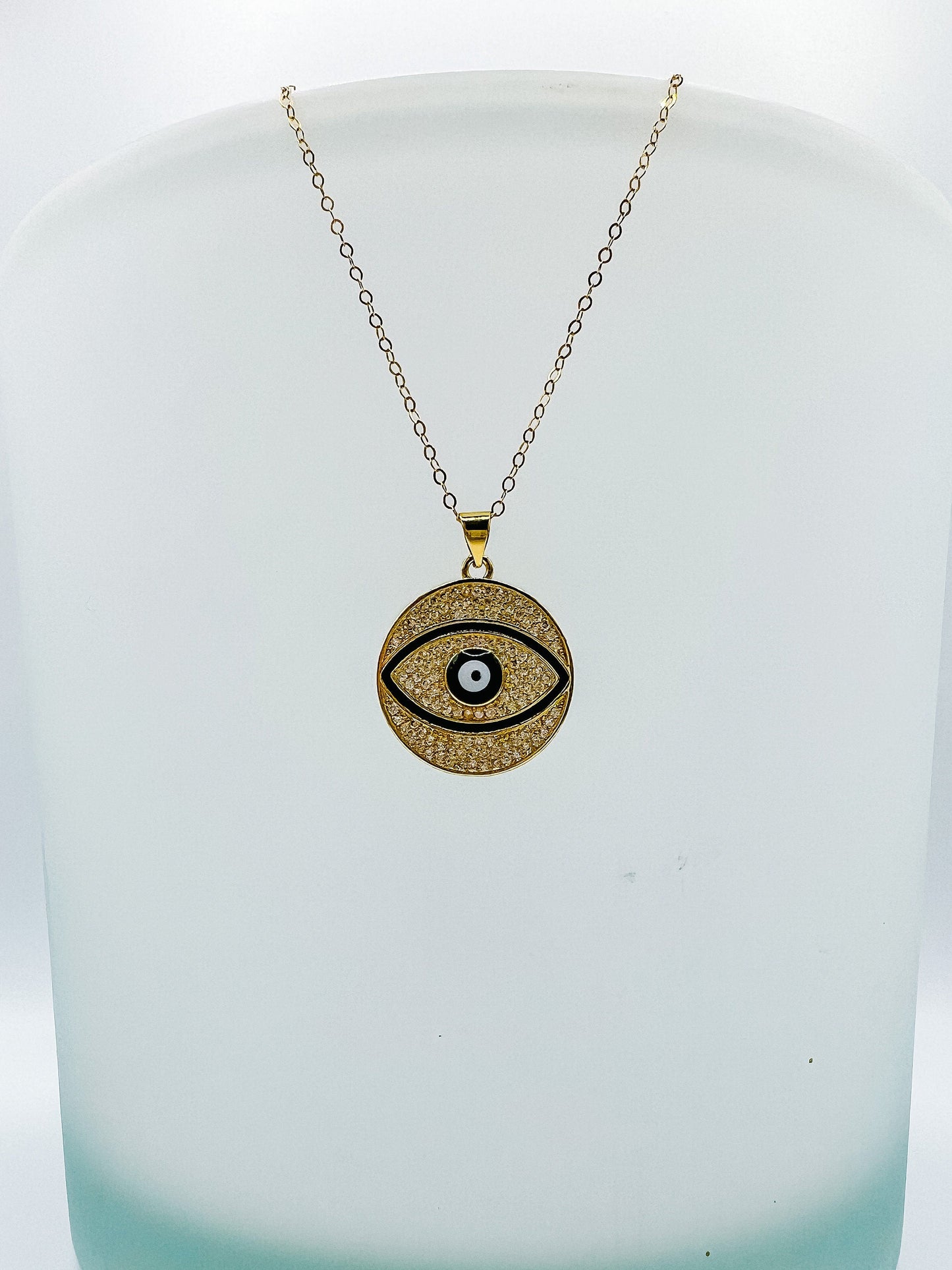 Large Gold Evil Eye Pendant Necklace