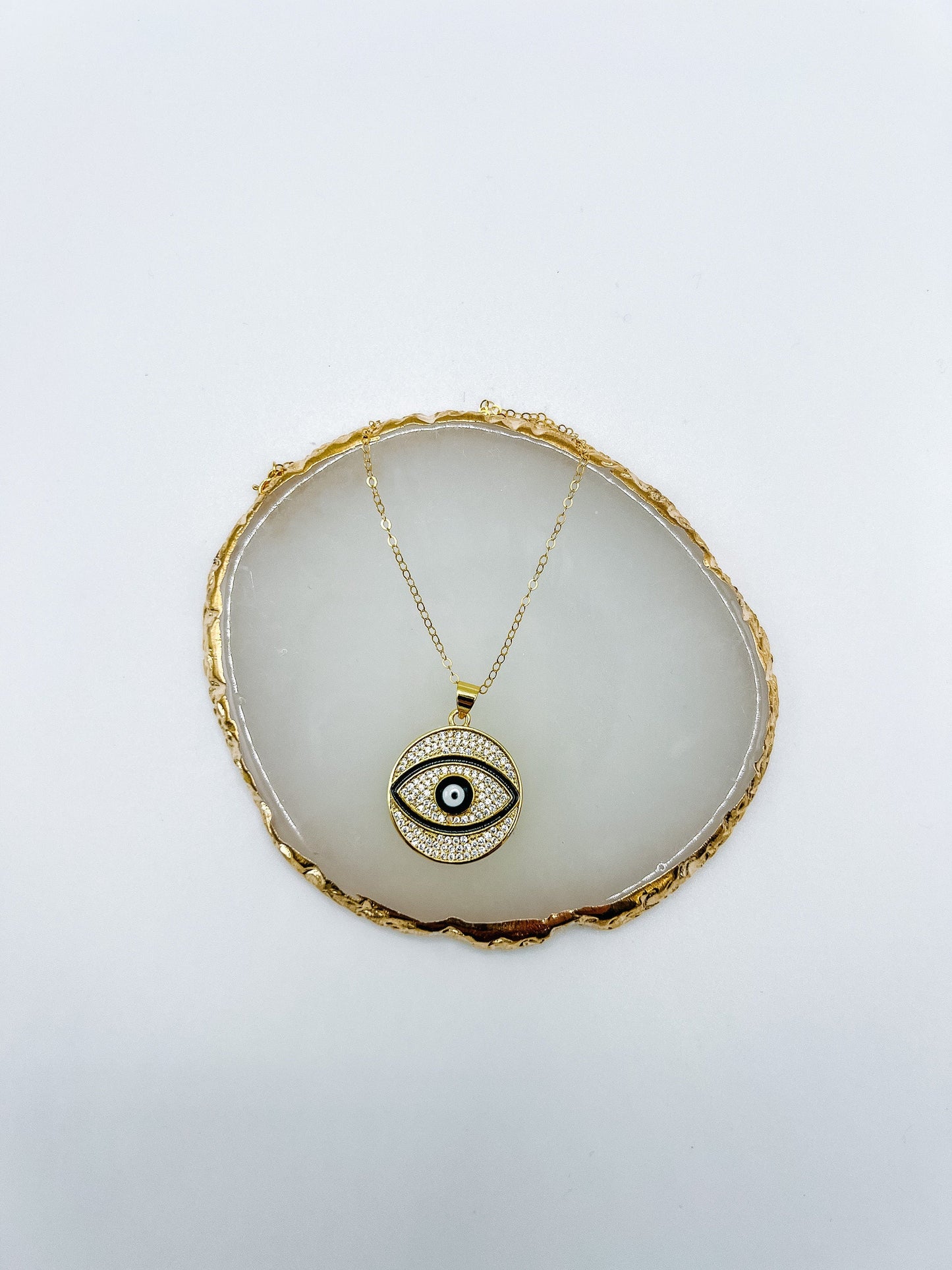 Large Gold Evil Eye Pendant Necklace