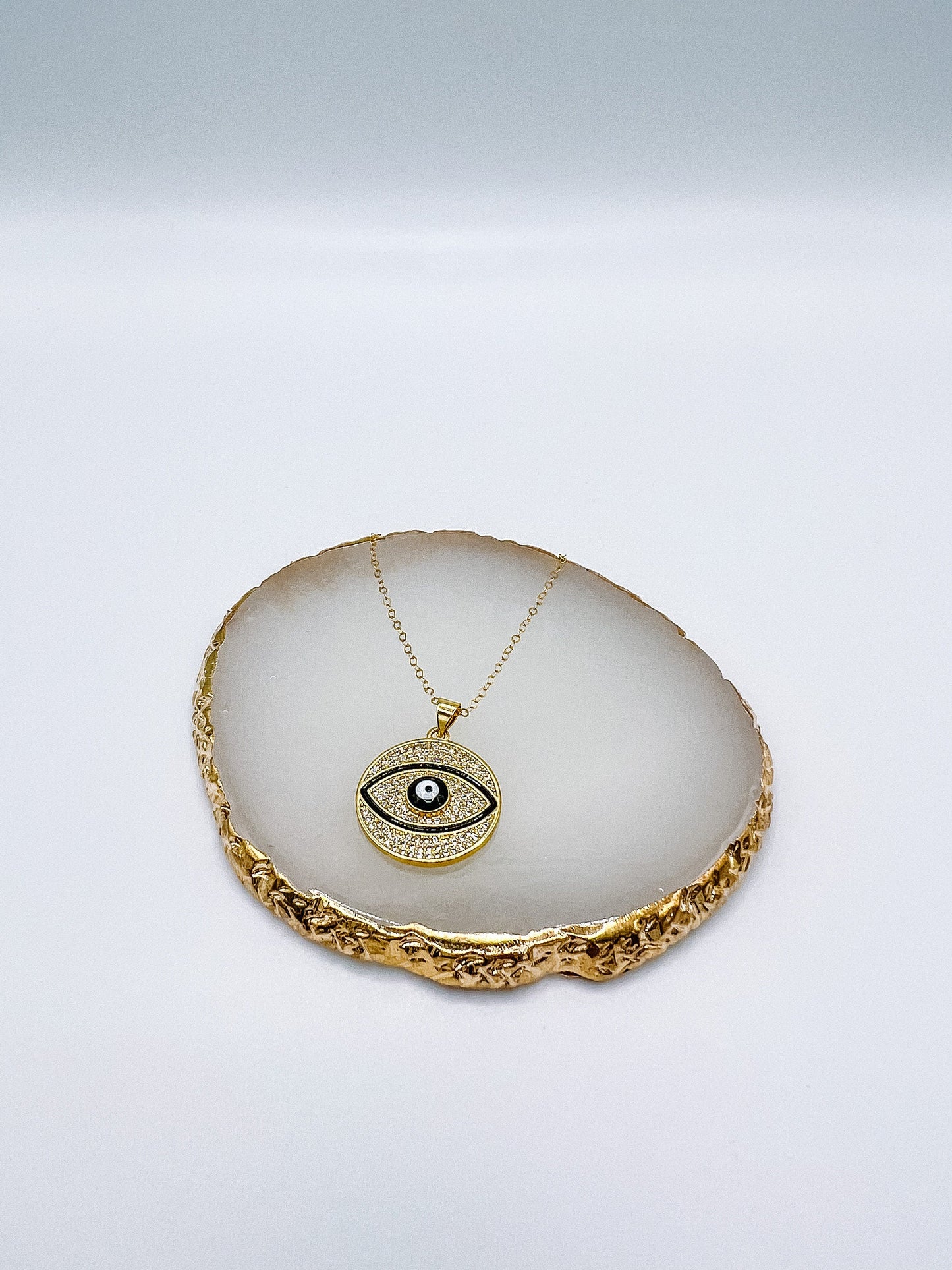 Large Gold Evil Eye Pendant Necklace