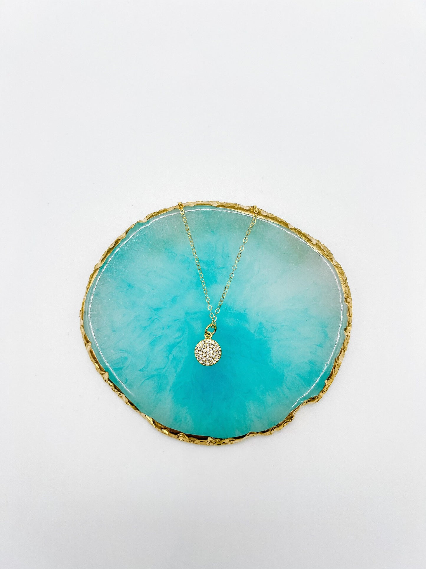 Small Gold Rhinestone Coin Pendant Necklace