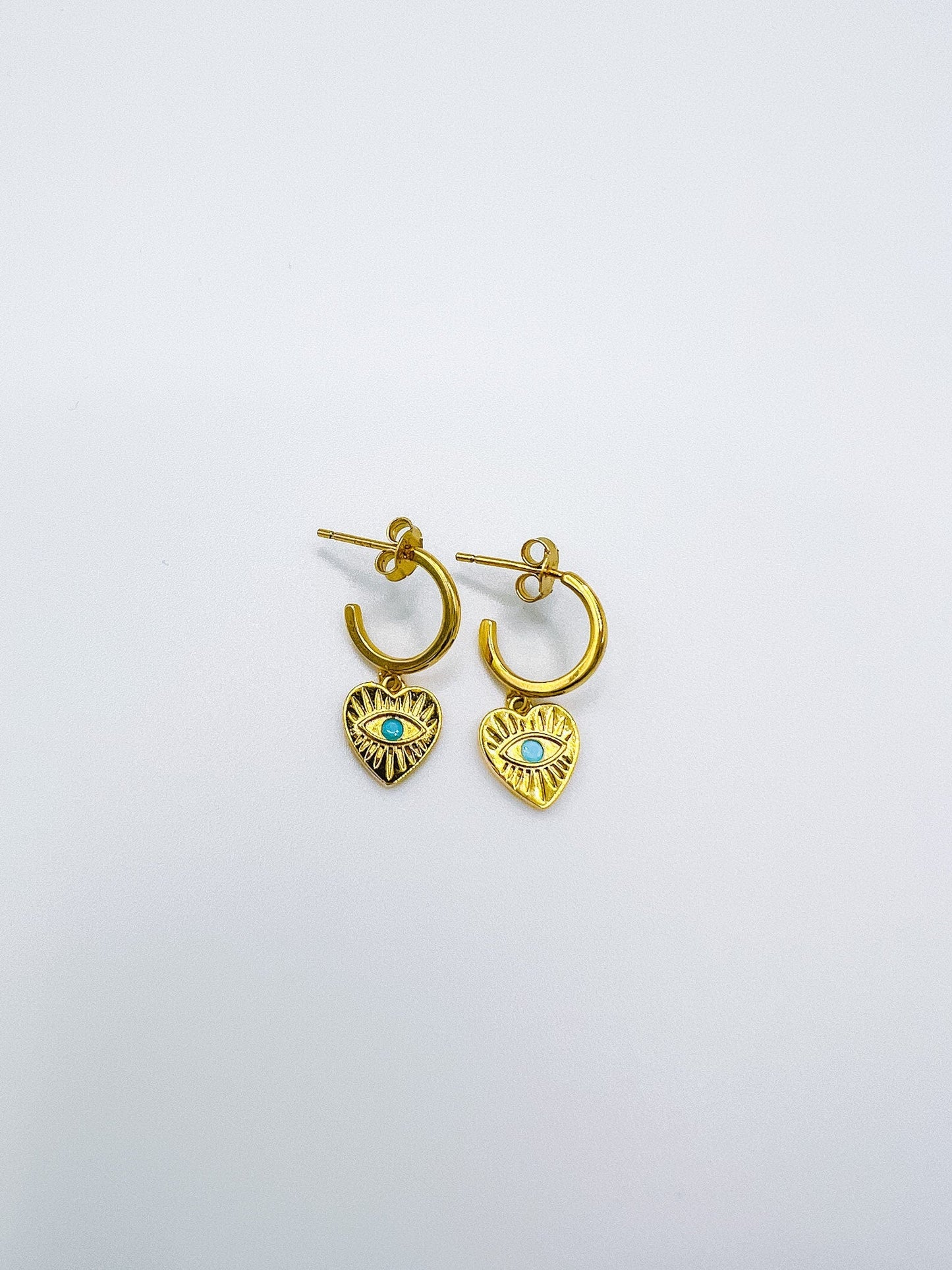 Gold Heart Evil Eye Huggie Studs