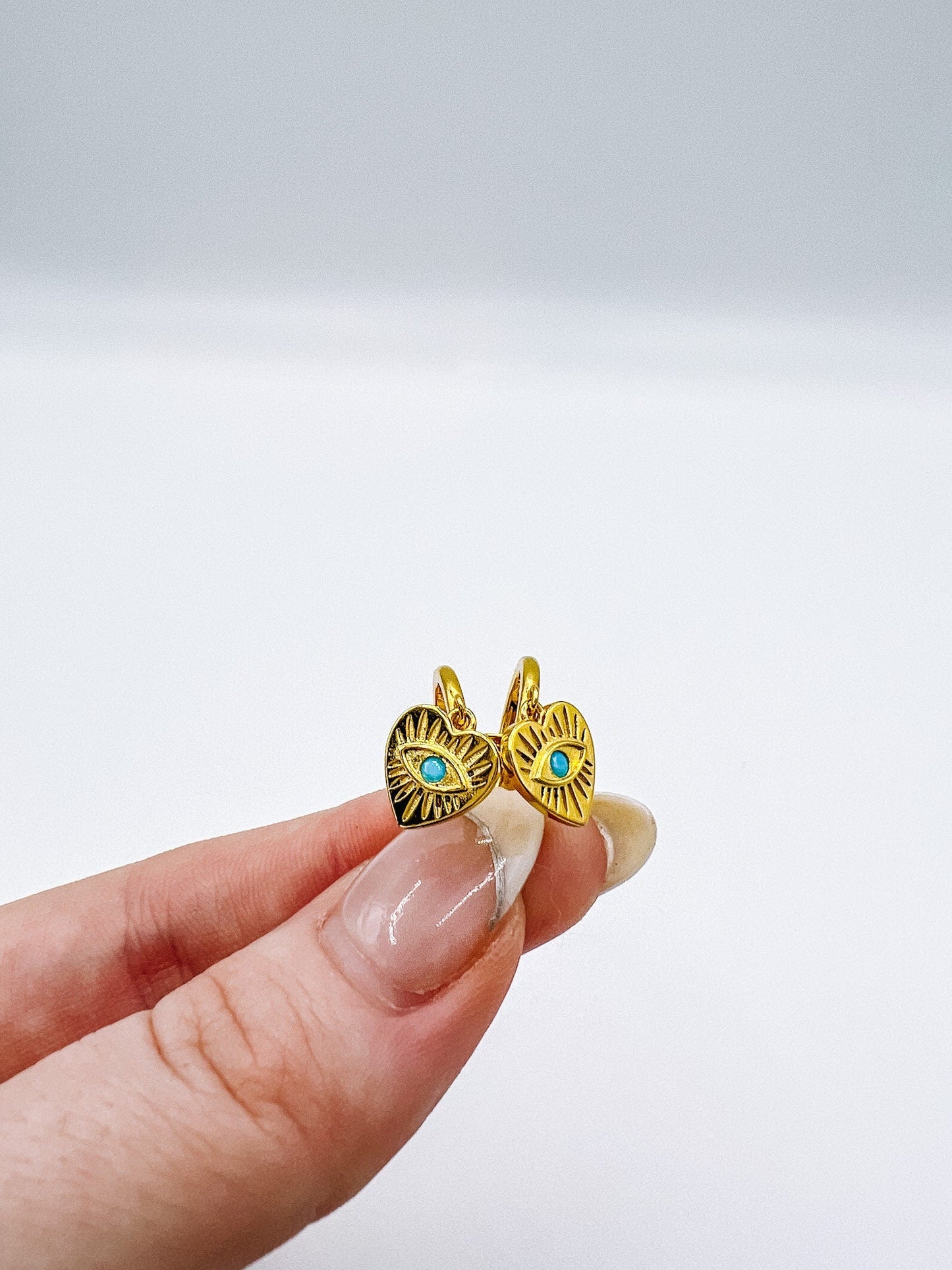 Gold Heart Evil Eye Huggie Studs