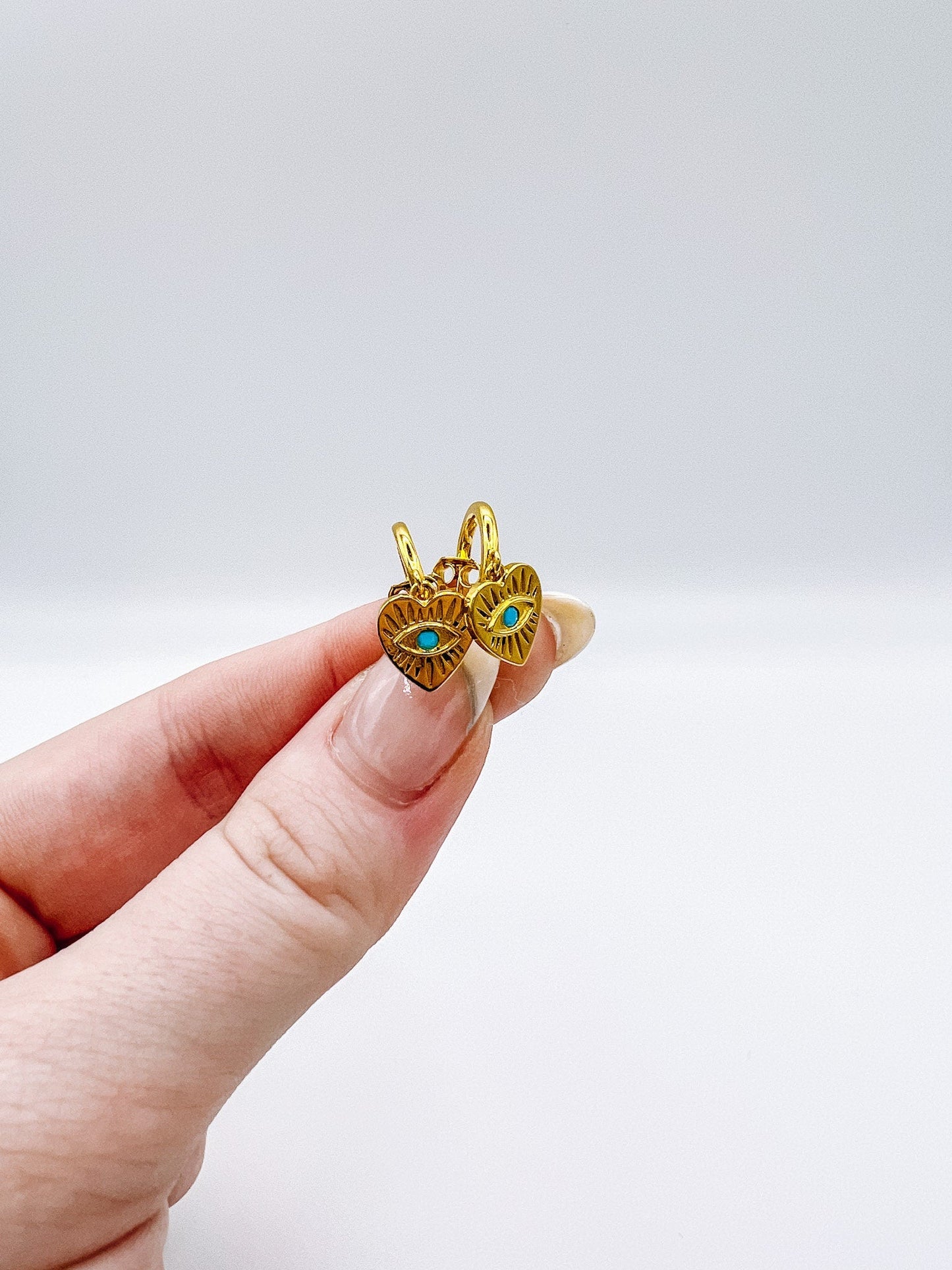 Gold Heart Evil Eye Huggie Studs