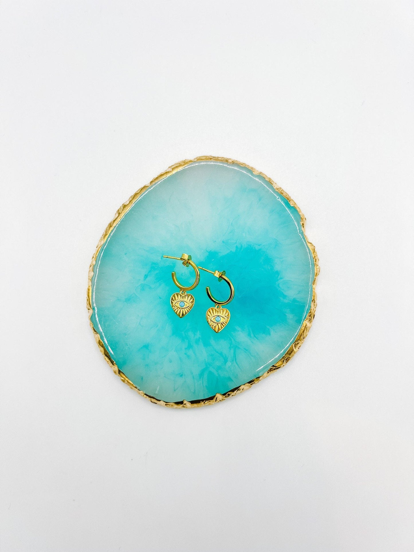 Gold Heart Evil Eye Huggie Studs