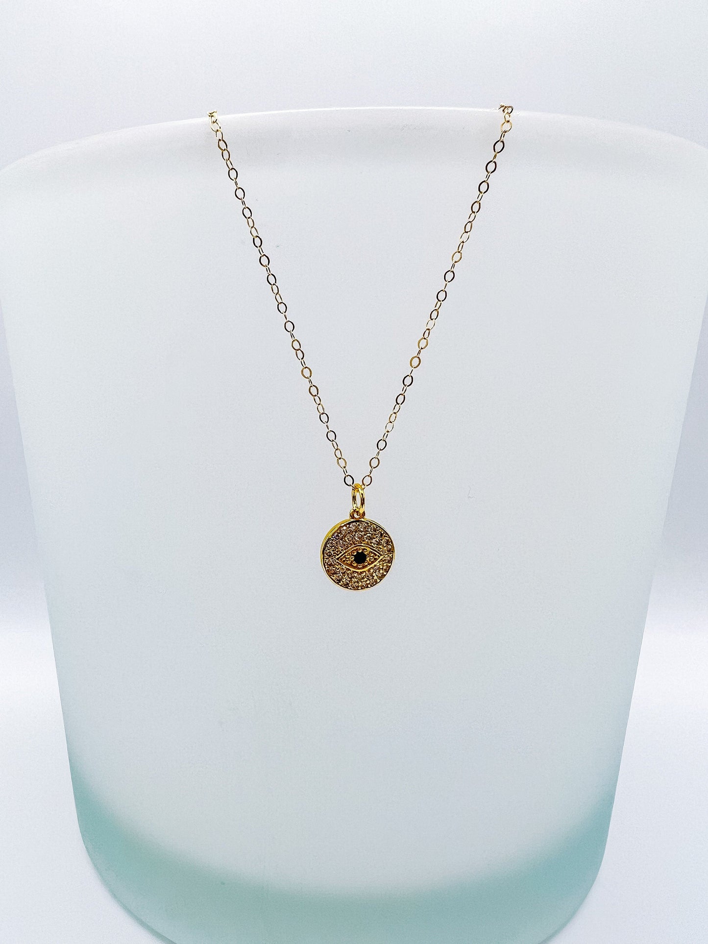 Small Sparkle Gold Evil Eye Pendant Necklace