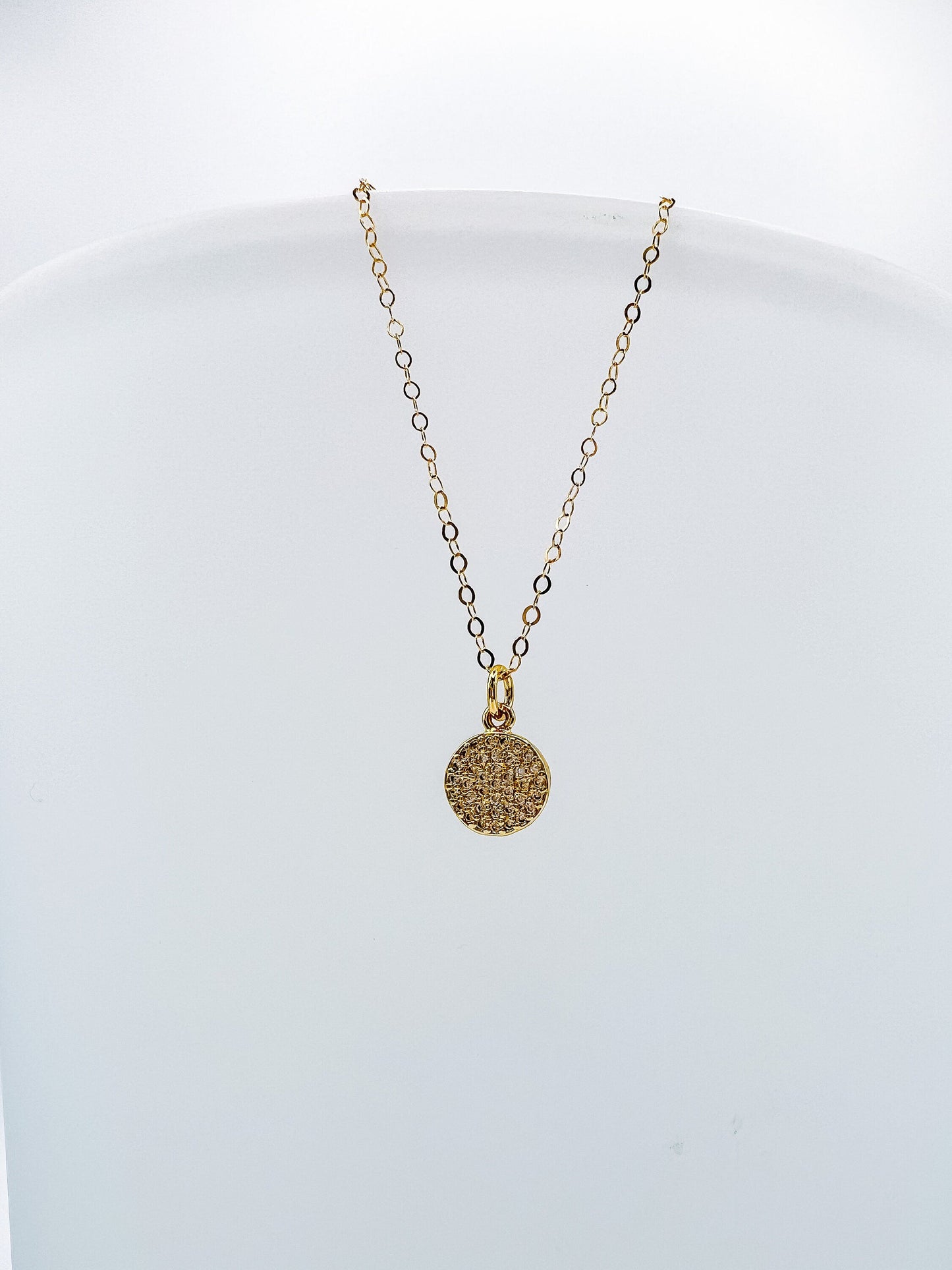 Small Gold Rhinestone Coin Pendant Necklace