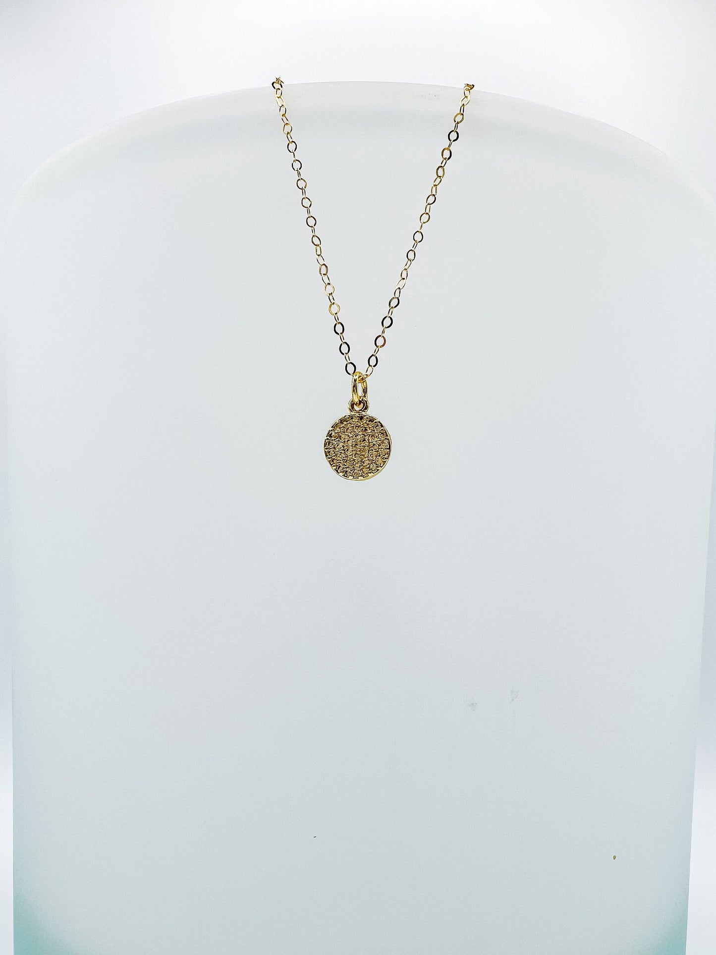 Small Gold Rhinestone Coin Pendant Necklace