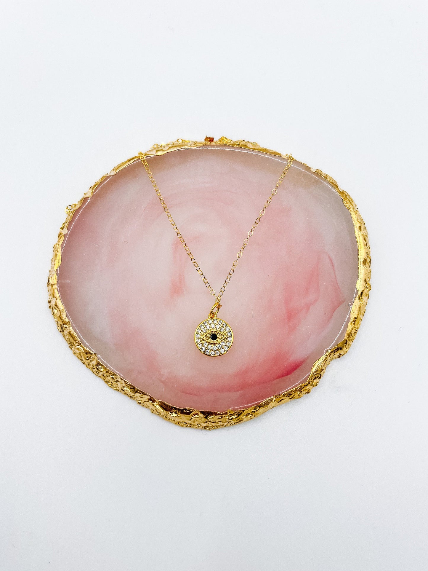 Small Sparkle Gold Evil Eye Pendant Necklace