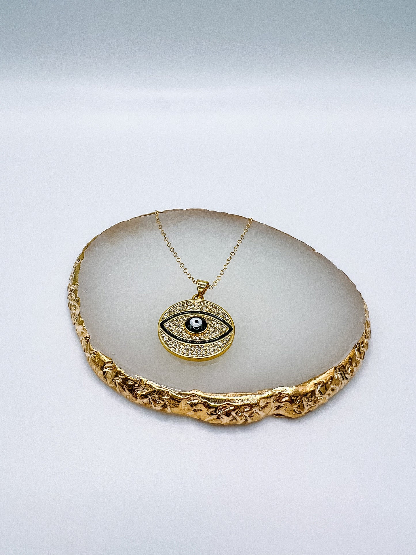 Large Gold Evil Eye Pendant Necklace
