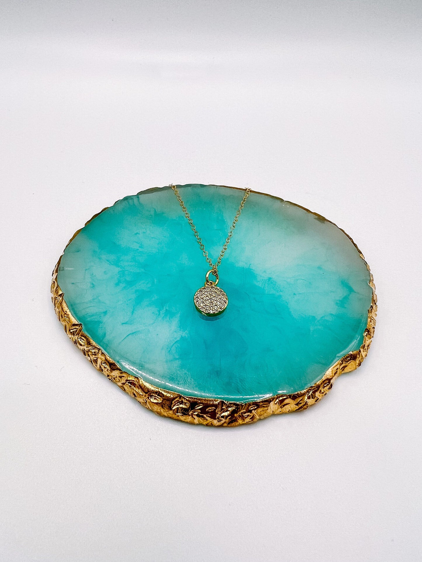 Small Gold Rhinestone Coin Pendant Necklace